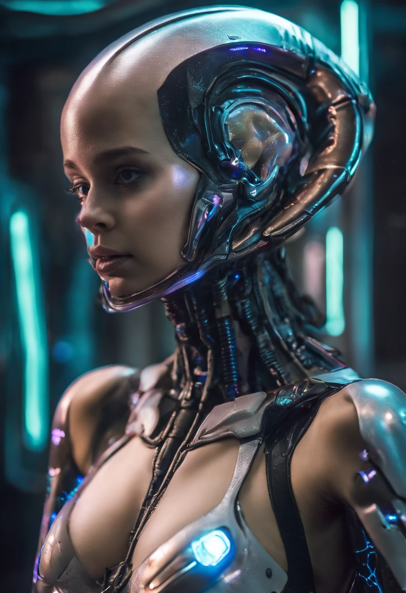 nsfw, 1girl, cyberpunk, robotic armor, (8K, realistic, raw photo, best quality: 1.4), breast, medium breast, bare breast, nipple, areola , naked, fully naked,