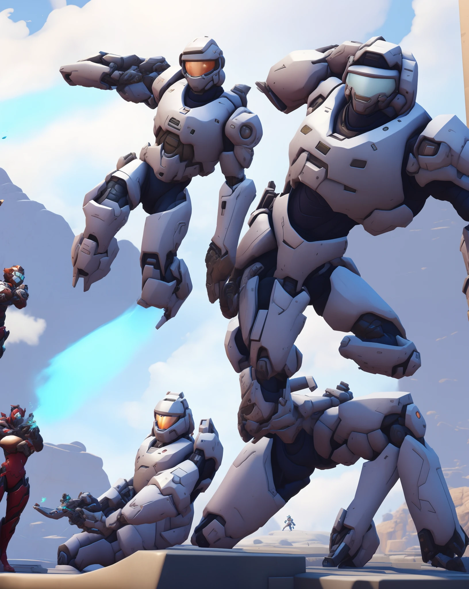 Kiriko from overwatch playing video games with master chief on a couch