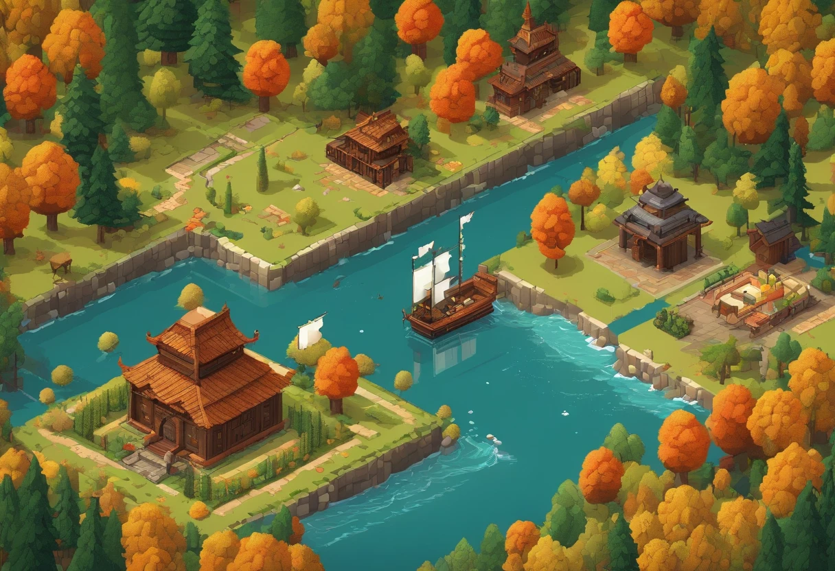 eight-bit, 8bit game, Pixel art, USA 50th RPG Battle Scenes, 80's games, DVDRip Games, 18 Forbidden Monsters, the woods,Autumn landscape,Small river,