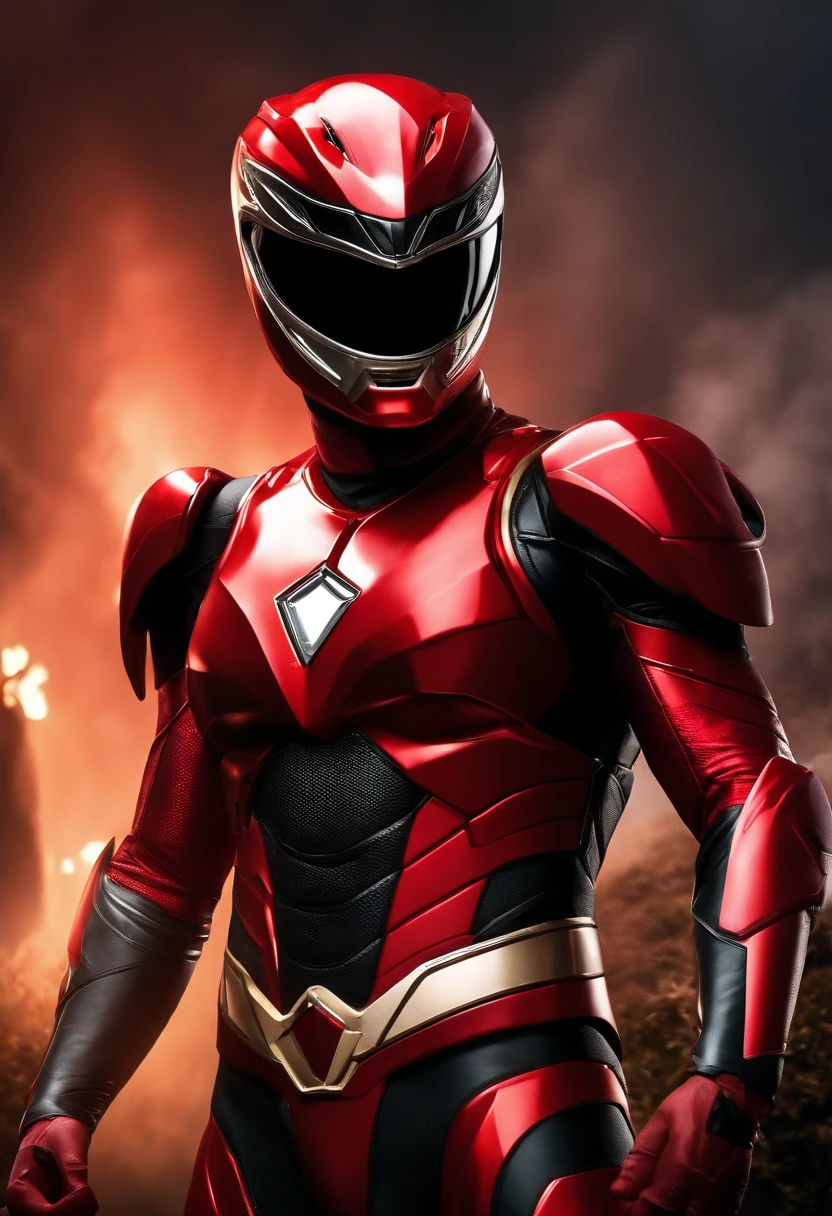 masutepiece, Super Detail, Best Quality, hight resolution, reflective light, ((Anatomically correct)), power ranger, One guy, (Very shiny helmet and suit), ((Nylon Fiber Suit)), fighting poses, ((Big city at night on wet background))