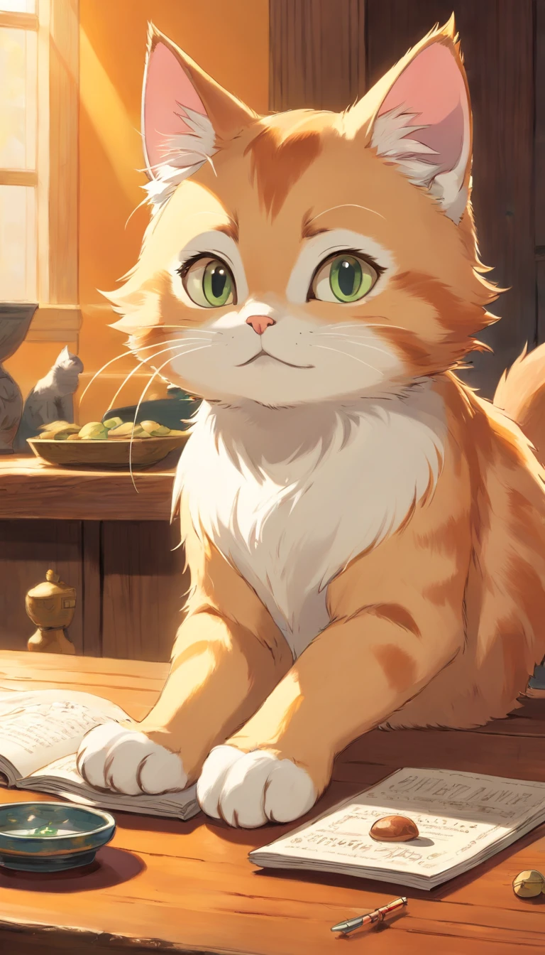 Kitten side head paws lying on the table