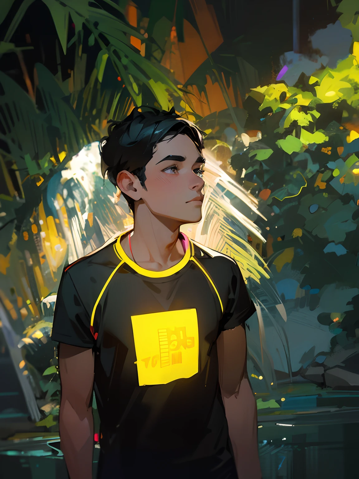 Handsome boy.good looking.neon type.background cool.face realistic
