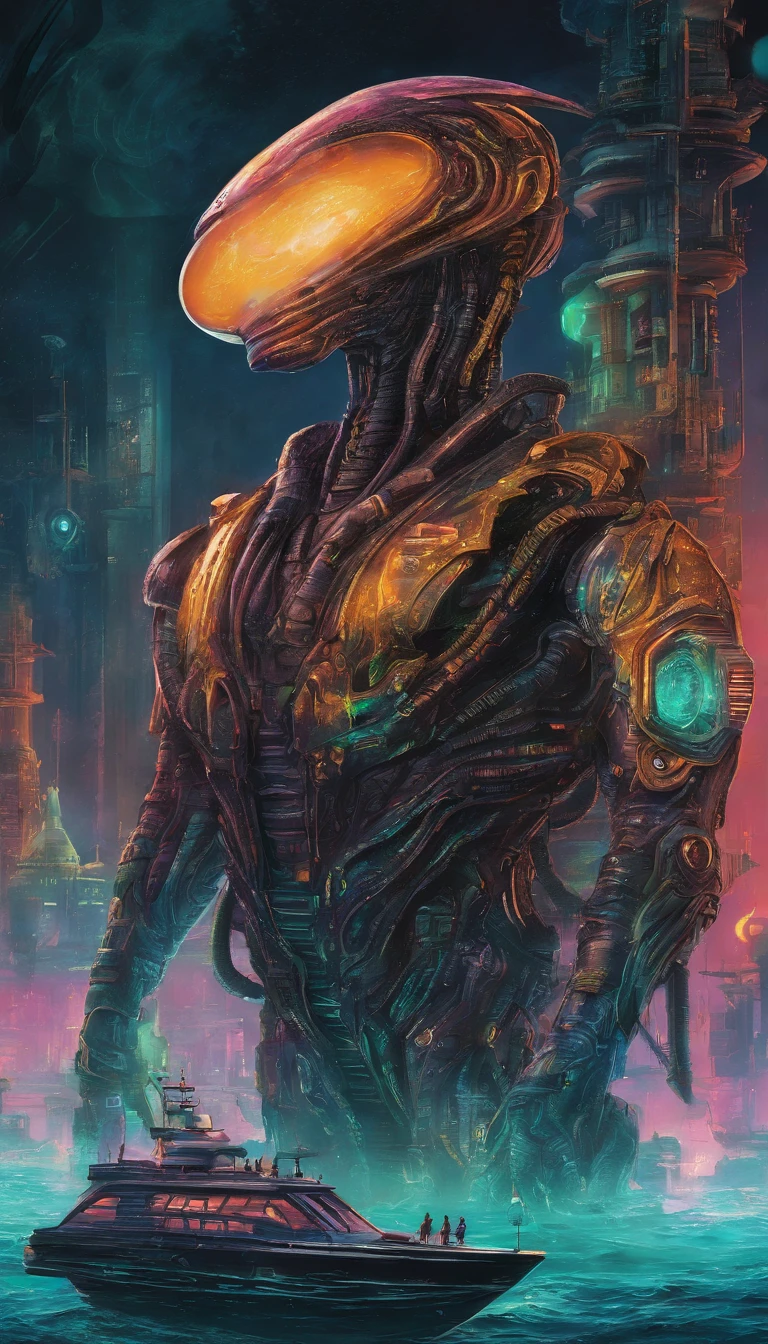 Design a futuristic underwater cityscape teeming with bioluminescent sea creatures and advanced technology. In the midst of this otherworldly metropolis, feature a lone deep-sea explorer in an advanced diving suit, discovering an ancient, mysterious artifact buried in the ocean floor. The scene should evoke wonder, adventure, and the boundless potential of the deep sea.