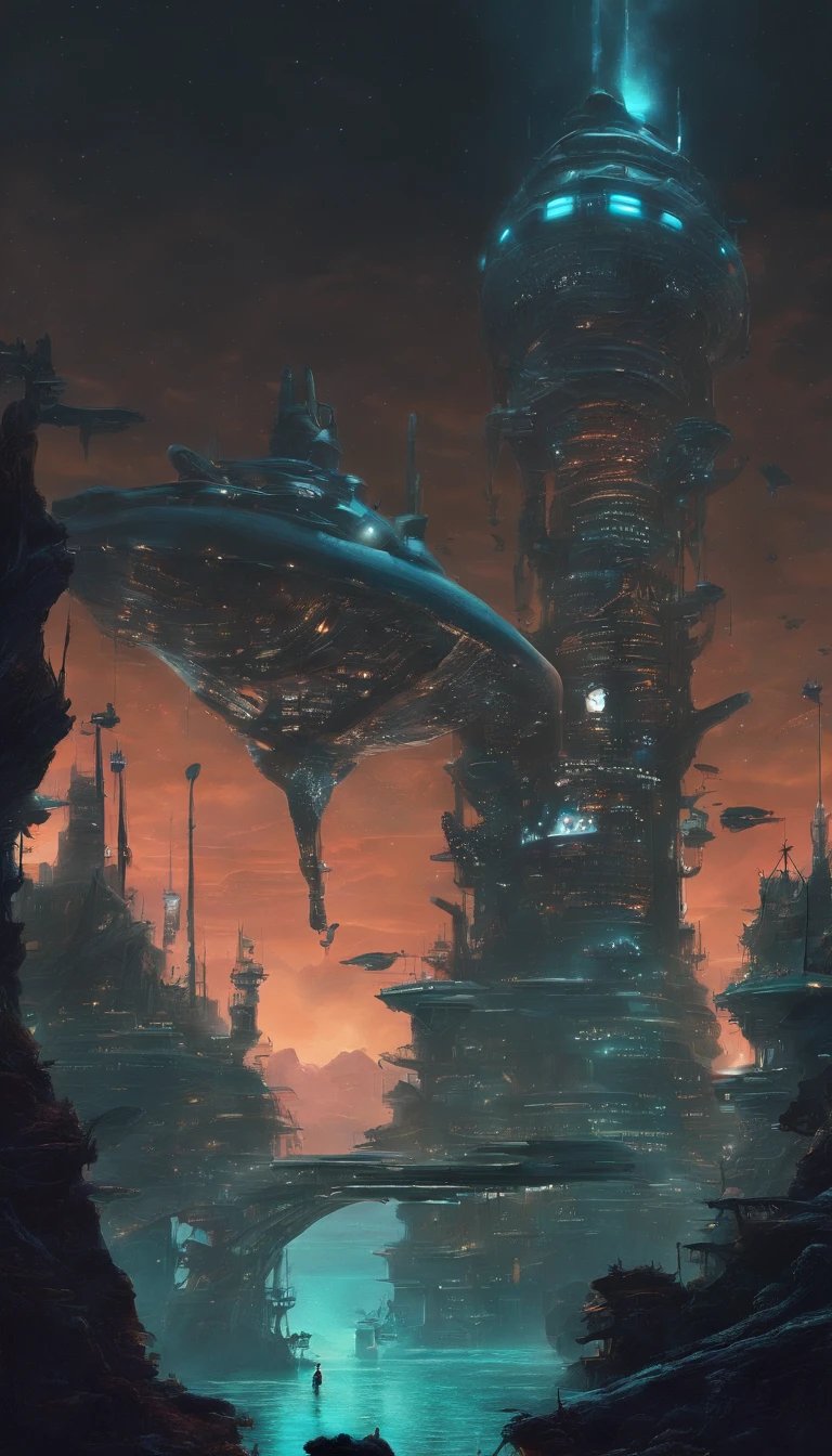 Design a futuristic underwater cityscape teeming with bioluminescent sea creatures and advanced technology. In the midst of this otherworldly metropolis, feature a lone deep-sea explorer in an advanced diving suit, discovering an ancient, mysterious artifact buried in the ocean floor. The scene should evoke wonder, adventure, and the boundless potential of the deep sea.