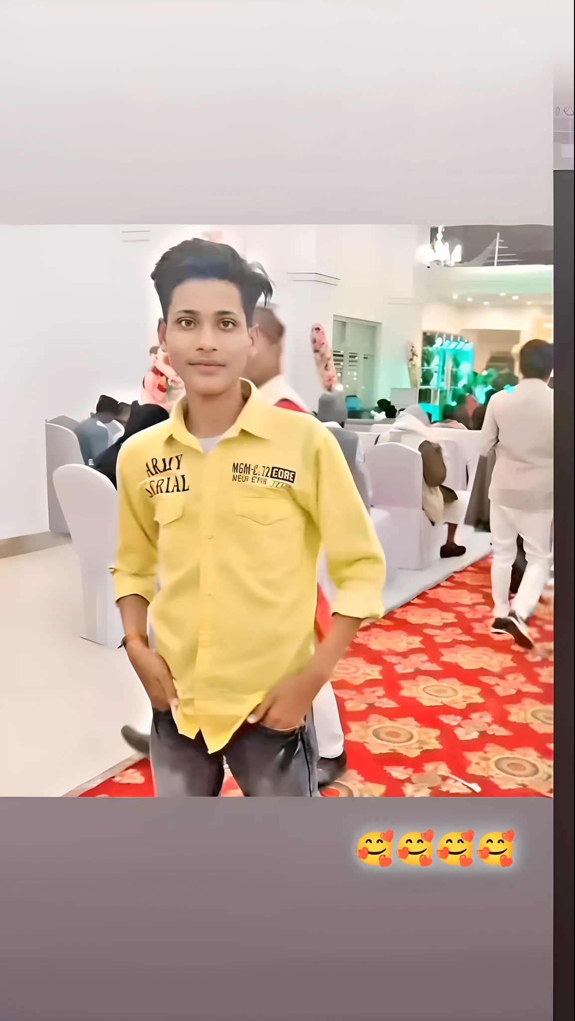 there is a man standing in a room with a red carpet, very very low quality picture, riyahd cassiem, candid picture, with lovely look, profile pic, very clear picture, young commoner, mohamed chahin, ayan nag, cute young man, he is about 20 years old, mohamed chahin style, he is about 2 0 years old