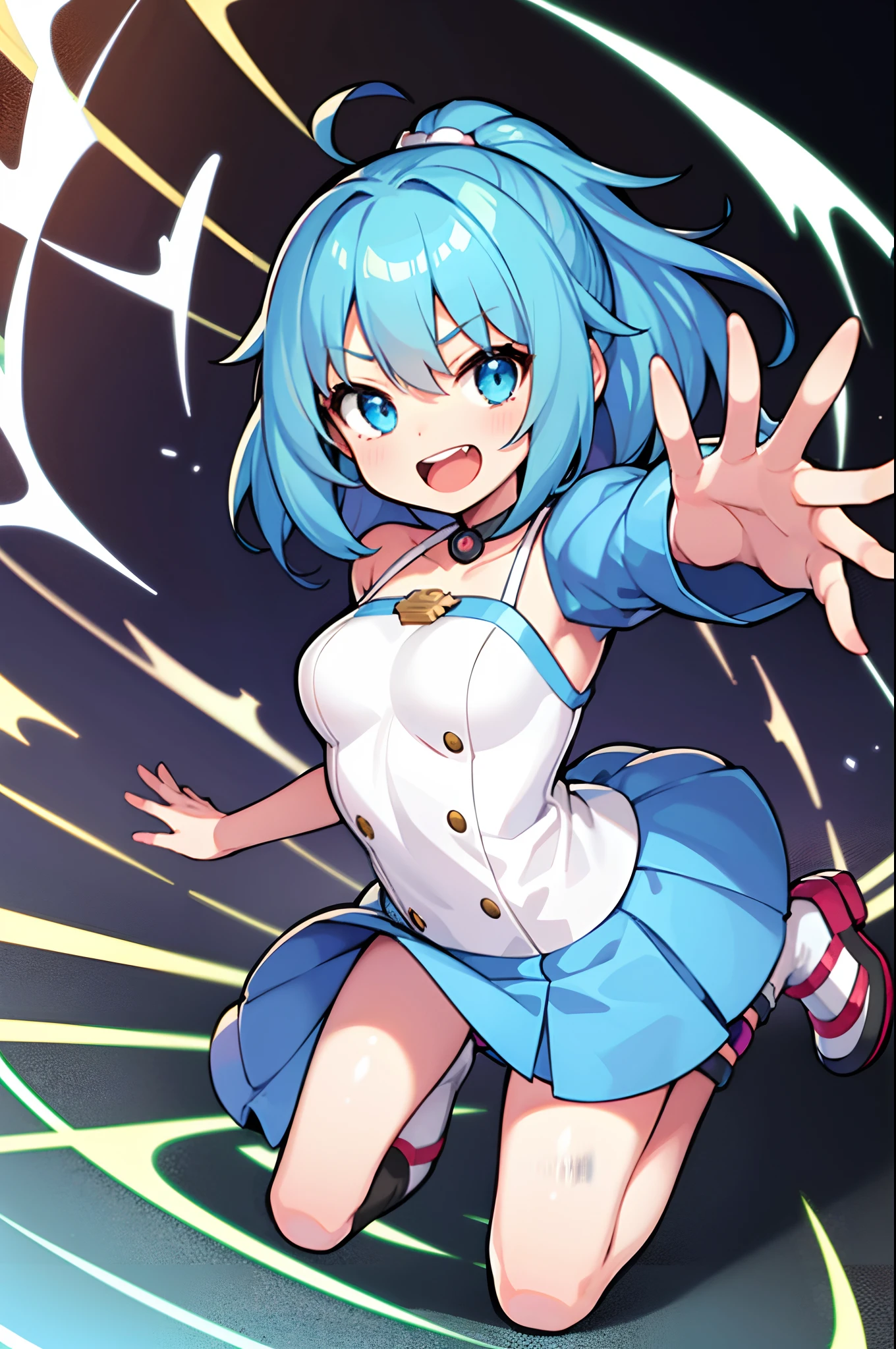 1girl, solo, tsurime, laughing, big mouth, dynamic pose,