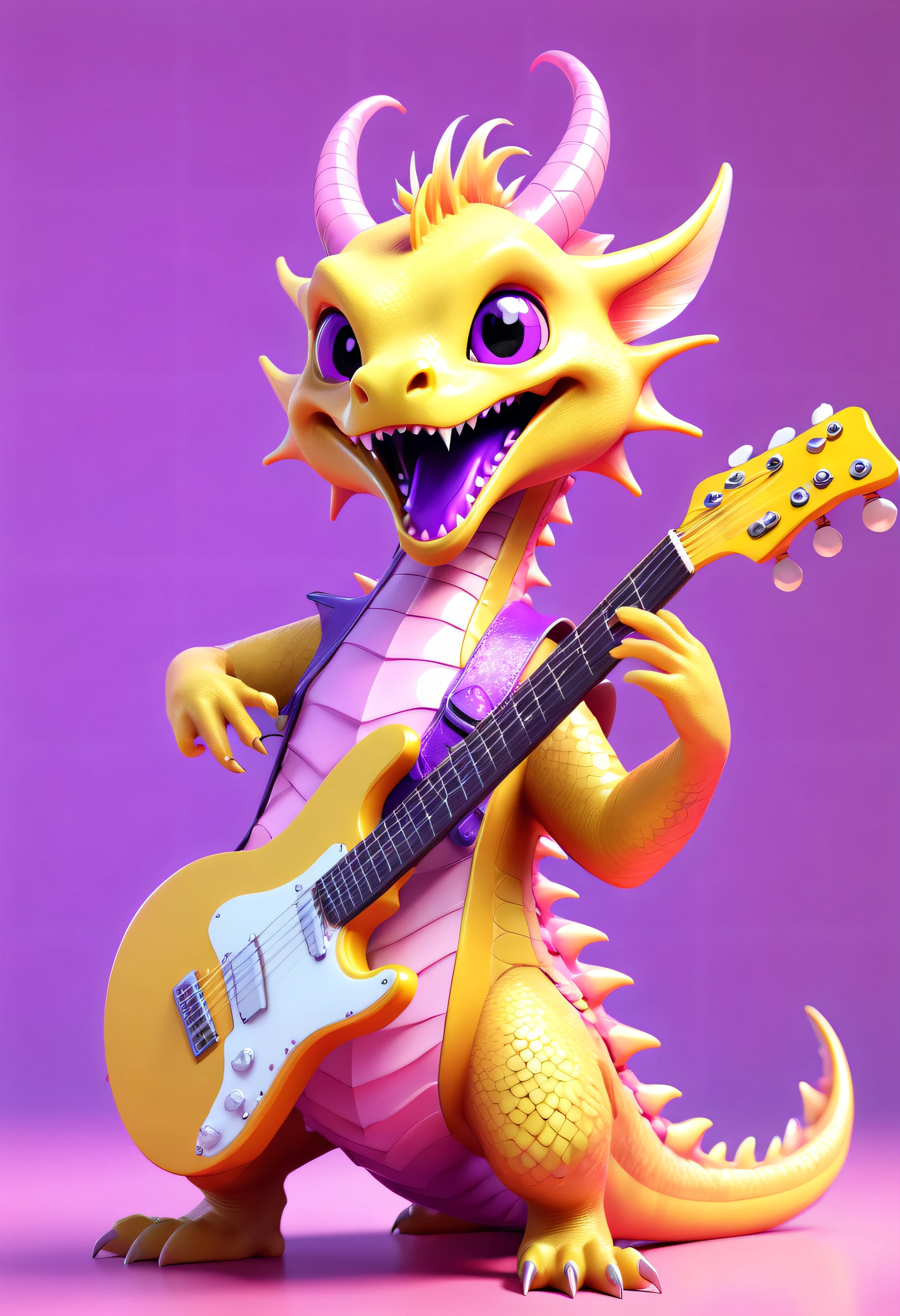 Dragon Girl, purple hair, (Beige dragon horns), Cyan eyes, scale, paws with claws, Orange spread wings, orange ponytail with purple hair at the tip, anthro, Average Breasts, dragon head, Hairstyle high, in full height, tongue sticking out, adult body, Female genitals, Short top, black and pink short skirt, black knee-high boots, stocklings, punk, Holding an electric guitar in his hands, mouth open, sings a song, Rock concert, Spotlights, the night, luna, Open Stage, performing on stage