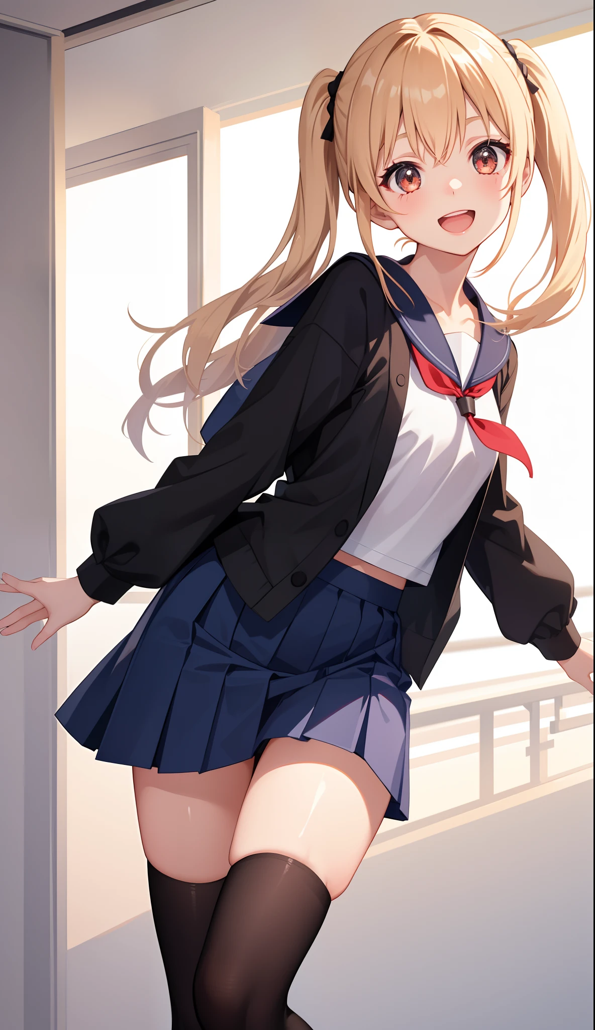 1girl in、AS-Adult、A smile、open open mouth、、be shy、The shirt、skirt by the、（small tits）Japan High School、校服、serafuku、Walking with a thigh、Upper body portrait、