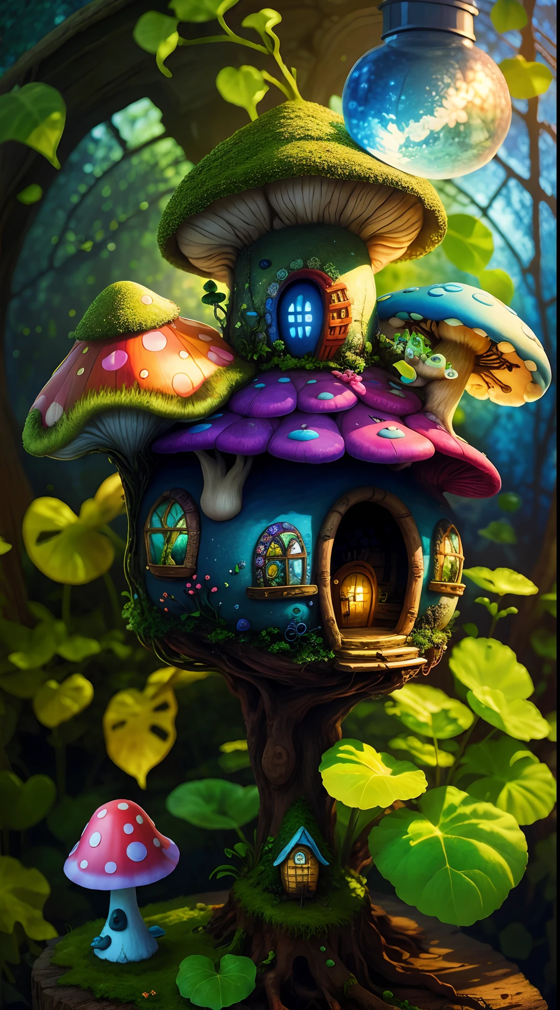 World in a bottle,A fairyland-like hideaway,Colorful mushroom house,a fairy world