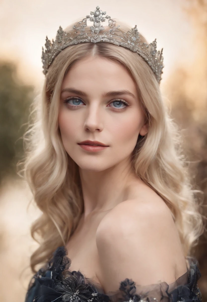 Full-body shot of a noble female in her 20s, inspired by Melanie Laurent, silver circlet, black modern royal clothes with silver details, bright silvery blue eyes and pale white skin, ultra sharp focus, realistic shot, in modern royal setting,