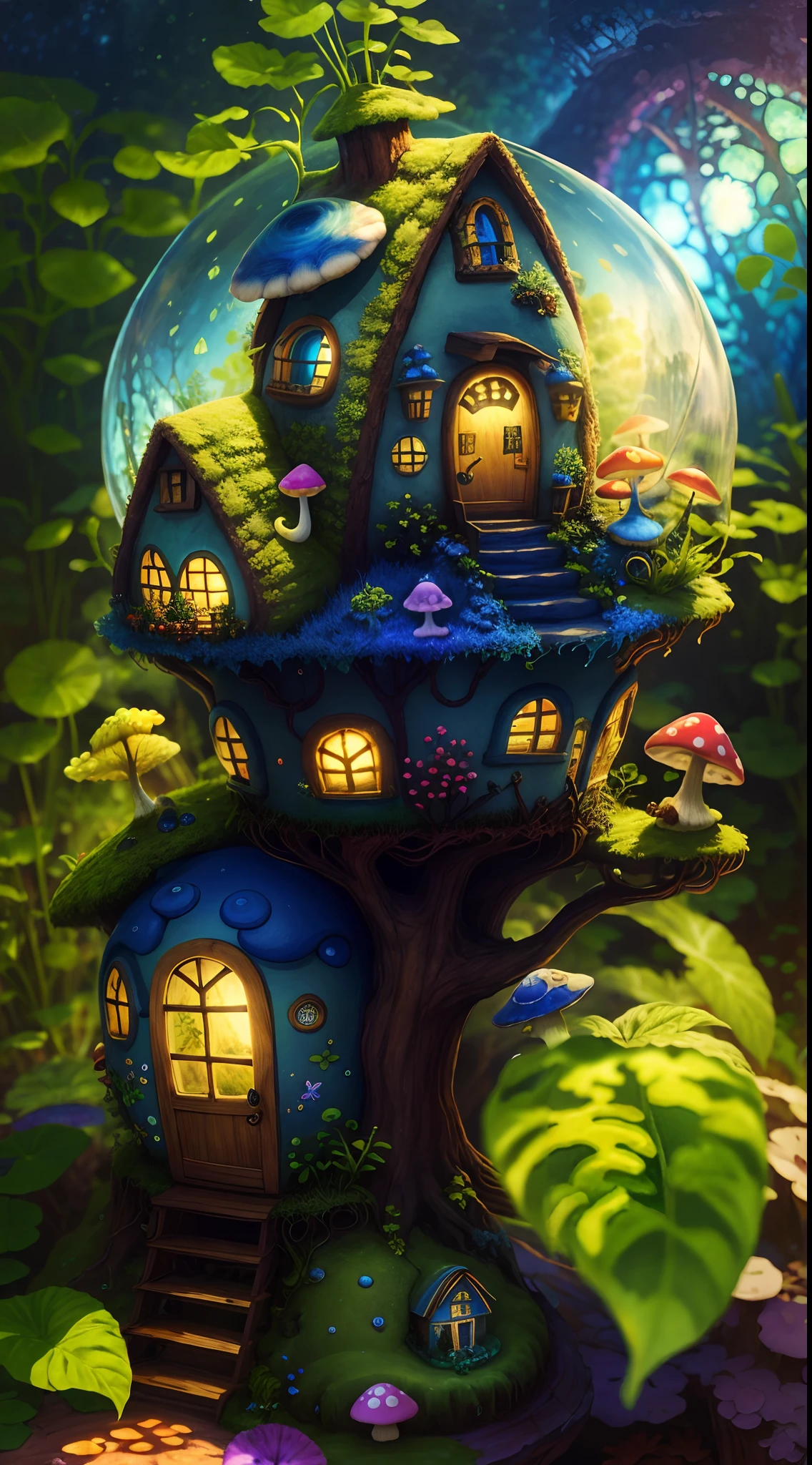 World in a bottle，A fairyland-like hideaway，Colorful mushroom house，a fairy world