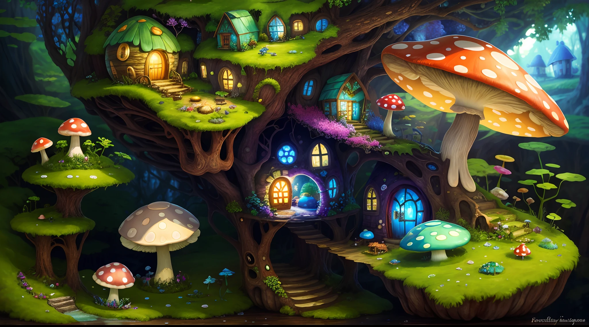 World in a bottle，A fairyland-like hideaway，Colorful mushroom house，a fairy world