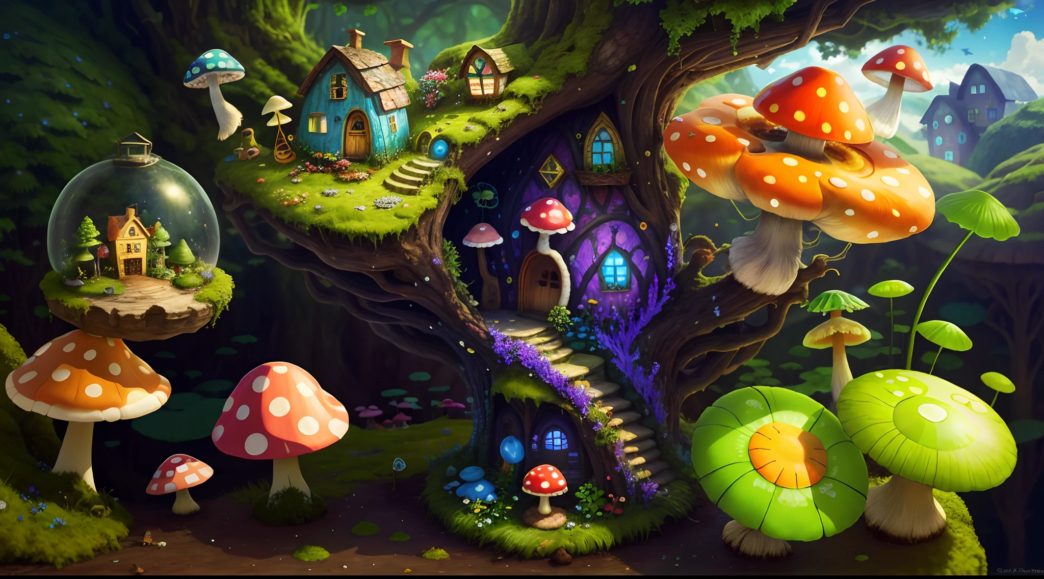 World in a bottle,A fairyland-like hideaway,Colorful mushroom house,a fairy world