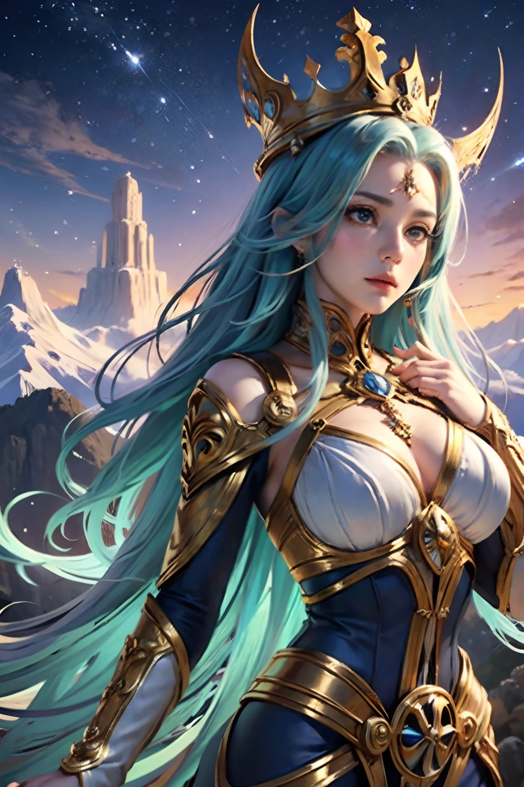 "(Masterpiece, Top Quality: 1.2), Official Art, Earth Goddess, Towering Over Mountains and Rivers, Holding the Planet Earth, Eyes (Deep Earthly Gaze: 1.3), Crown Adorned with Elements of Nature, (Gown of Majestic Landscapes: 1.4), (Immense Stature Amidst Earth's Beauty: 1.1), (Natural Background: 1.5), (Aura of Earthly Grandeur), Nature as Her Domain."