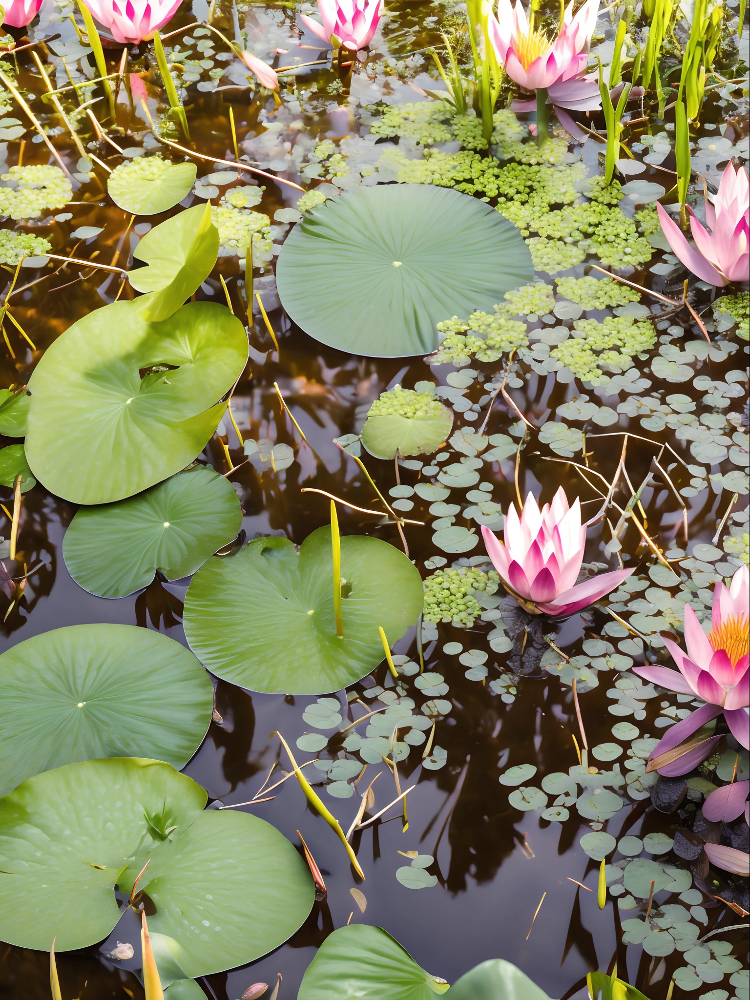 Leafy plants, big leaves and large dragonflies, water lily mat, green lily pads, water lily mat, lily pad, overgrown with aquatic plants, large leaves and stems, lagoa com sapos e lilypads, lying on lily pad, water lilies, vicious snapping alligator plant, draped with water and spines, in a pond