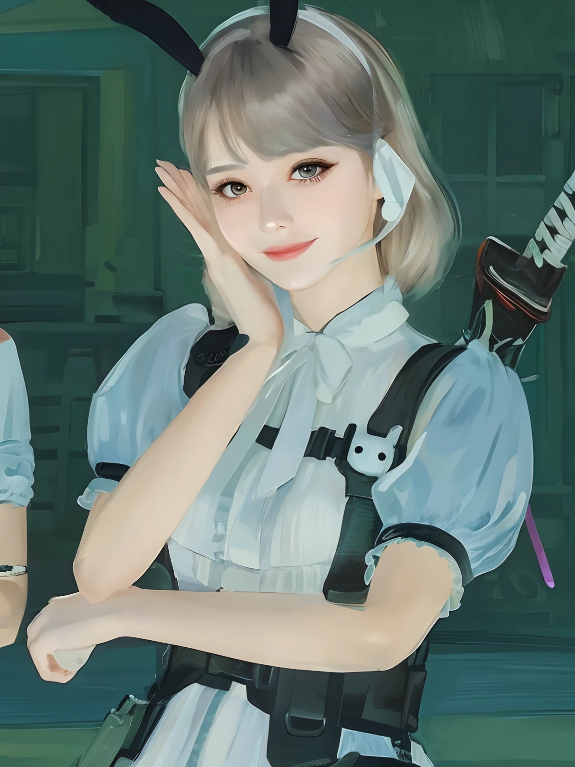 (Ultra Realistic), (Illustration), (High Resolution), (8K), (Very Detailed), (Best Illustration), (Beautiful and Detailed Eyes), (Best Quality), (Ultra Detailed), (Masterpiece), (Wallpaper), (Detailed Face), Solo, One Girl, Viewer, Fine Detail, Detailed Face, In the Dark, Deep Shadows, Low Key, pureerosfaceace_v1, Smile, Long Hair, Black shawl straight hair, 46-point diagonal bangs, full body, legs open