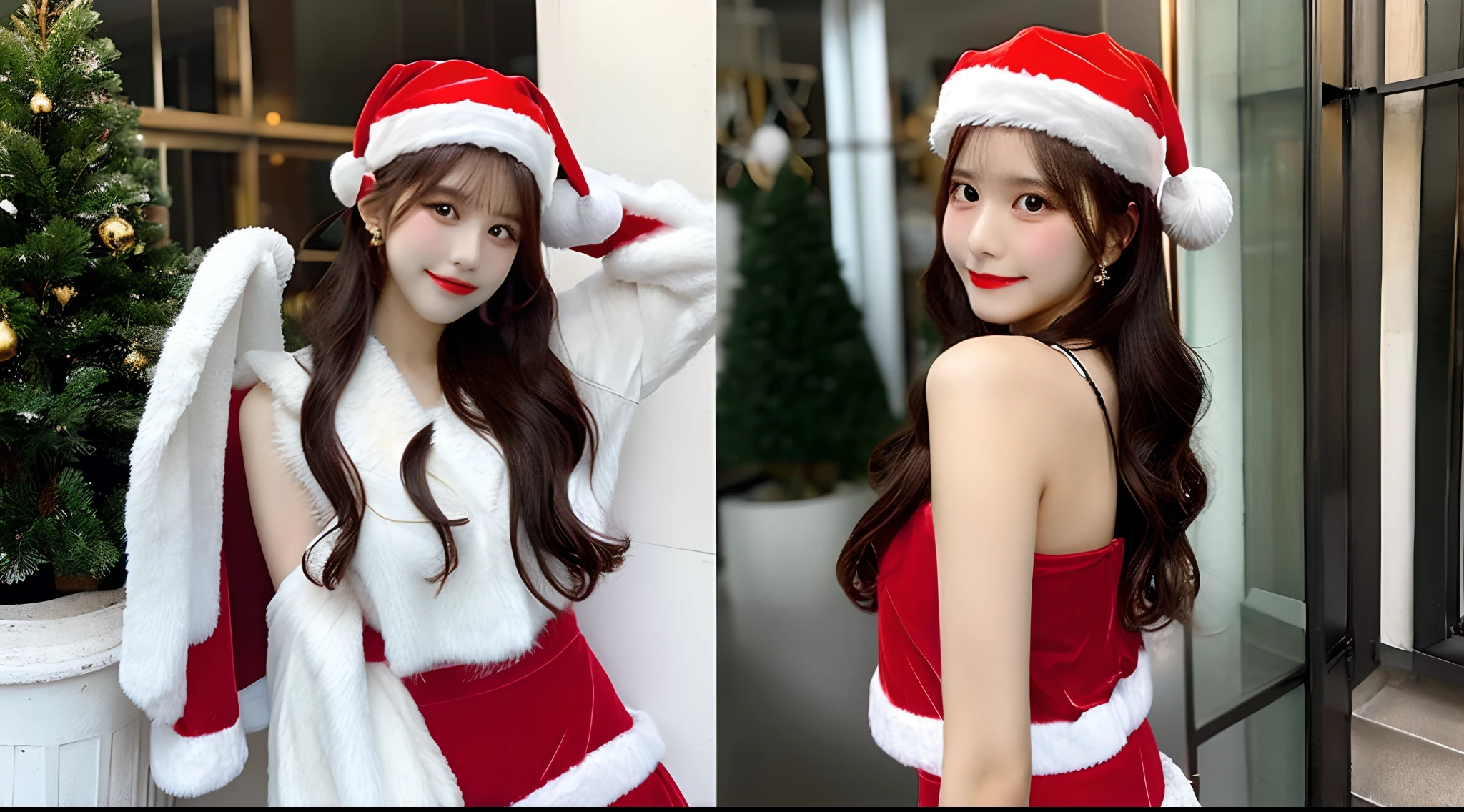 Beautiful Santa Claus in red mini skirt 18 years old