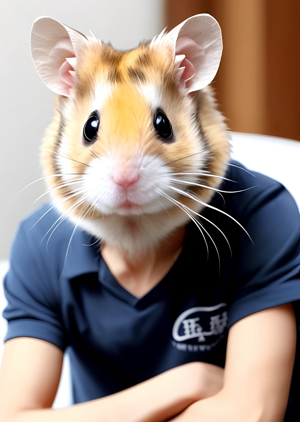 Golden hamster personified into a white long-haired man