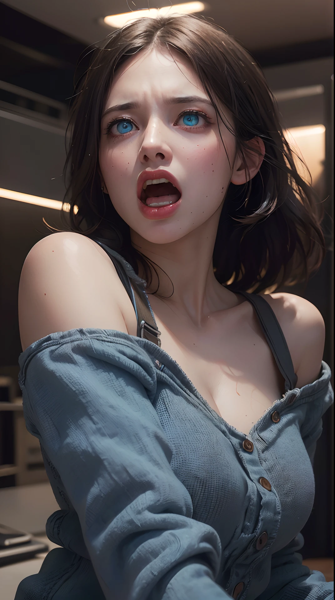 1girl, standing, full figure, facing viewer, shiny skin, narrow waist, beautiful smile, masterpiece, best quality, highly detailed, hinata, (ahegao:1.4), ahg, (rolling eyes:1.5), perfect hands, detailed fingers, torn clothes, bare breasts ,