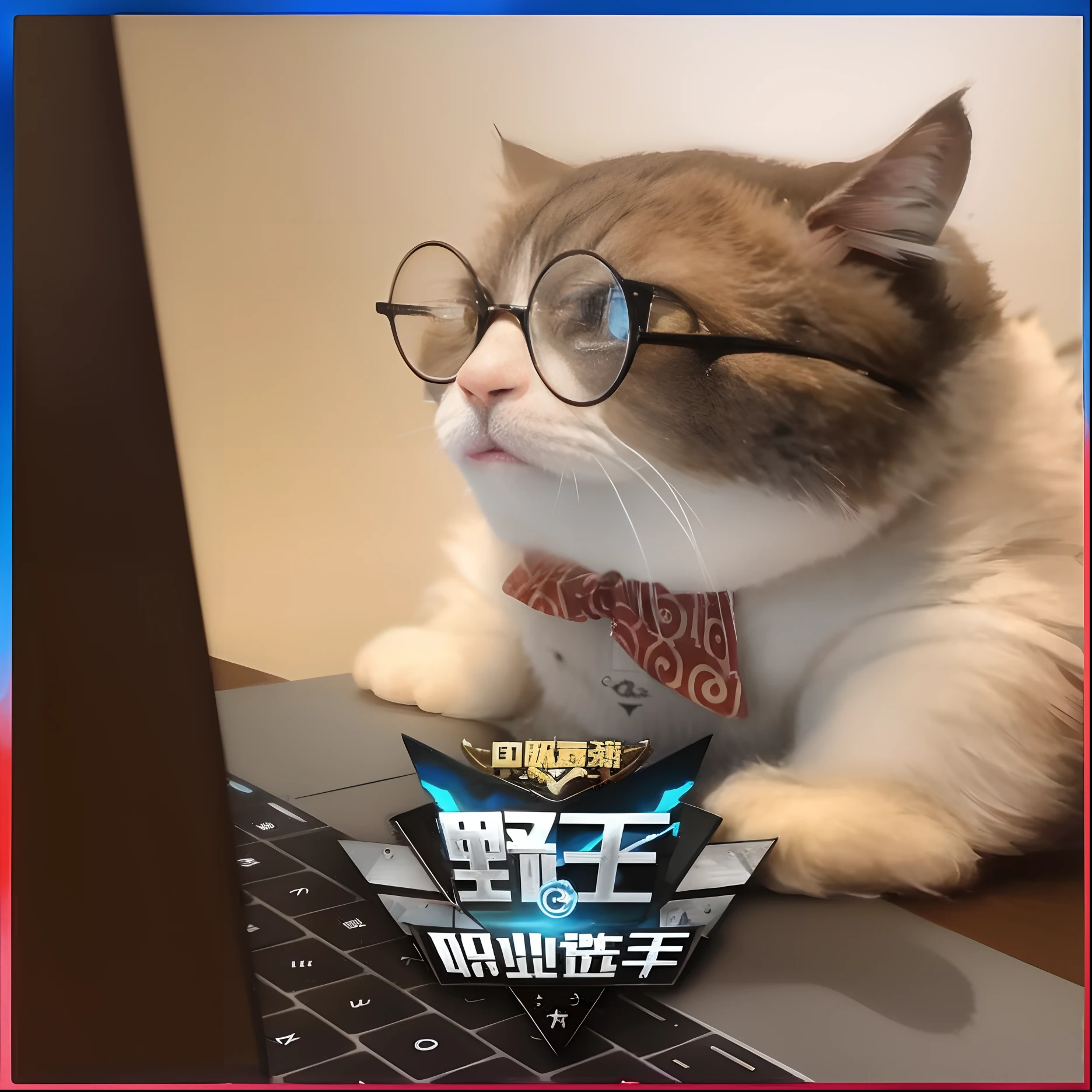 There is a cat with glasses sitting on a laptop, world boss kitten, twitch streamer / gamer ludwig, cyborg cat, intellectual cat, from league of legends, cyberpunk cat, Cat - Superman, in pubg, Super Math Wizard Cat, meme template, Cybercat, funny cat, meme format, Red Dieter meme, a cyborg cat, anime cat, anime visual of a cute cat, realistic anime cat, Very nice and cute cat people, Kawaii cat, Cute anime cat man, style of anime4 K, Cute anime, adorable digital art, Beautiful anime cat people