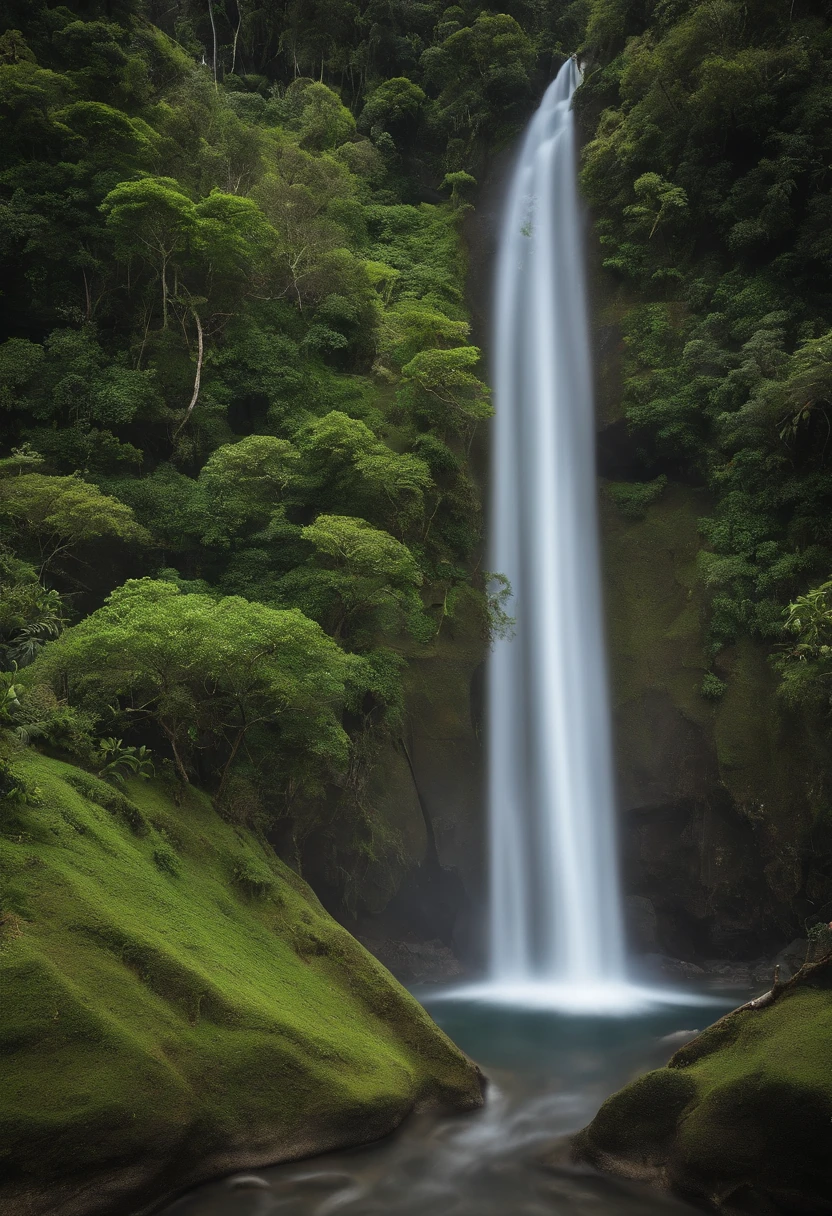 Asian girl is naked at the edge of a waterfall. Legs open at the edge of the waterfall. About 18 years old, black hair, straight hair, about 32 tits, wet body, wet hair, sexy face.