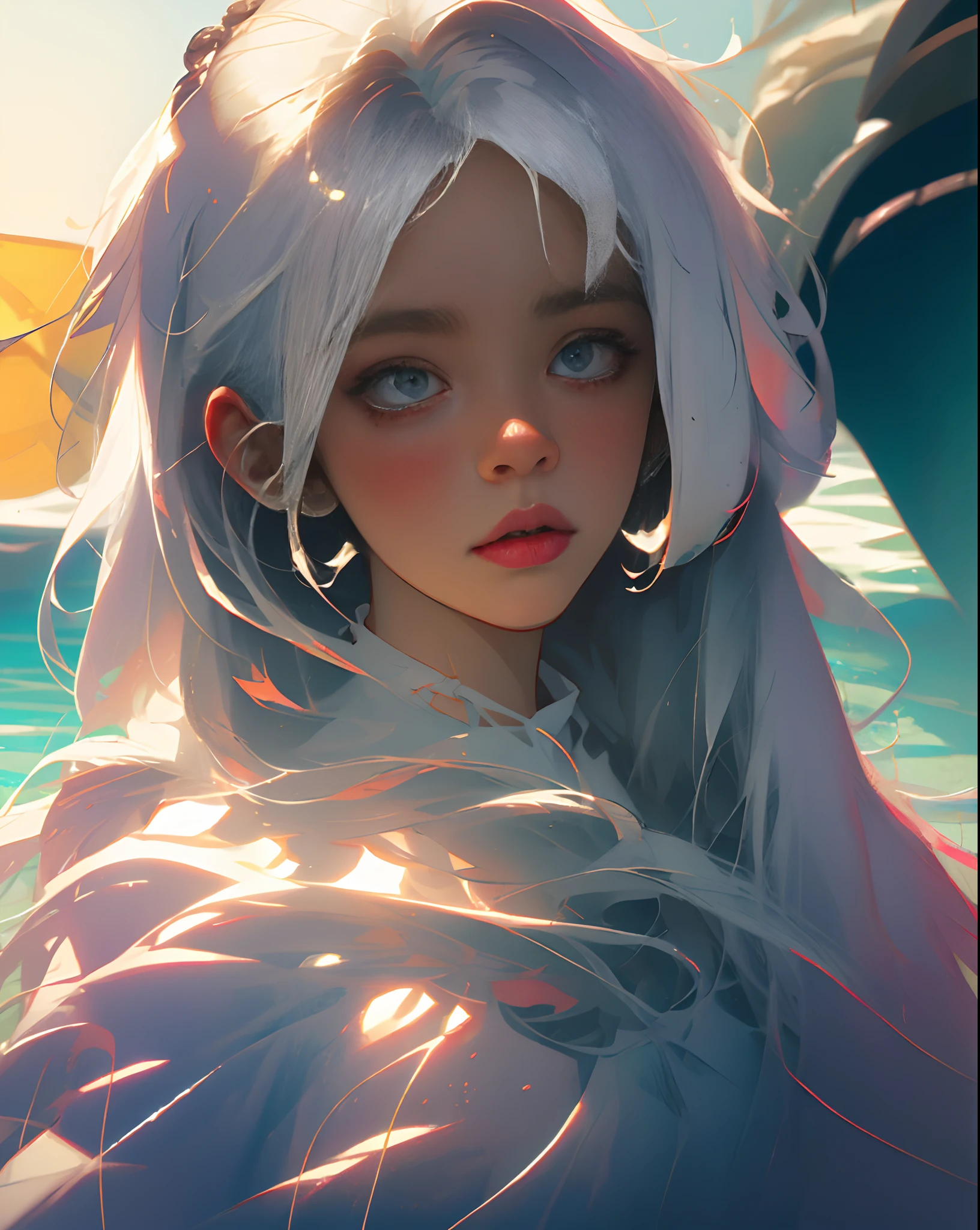 white hair a beauty girl blanche Braided twin animesque