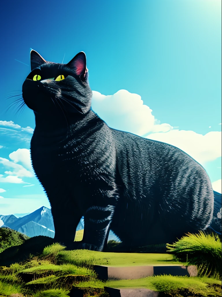 Cat bigger than a mountain kawaii Kaiju Buildings Huge creatures immensity