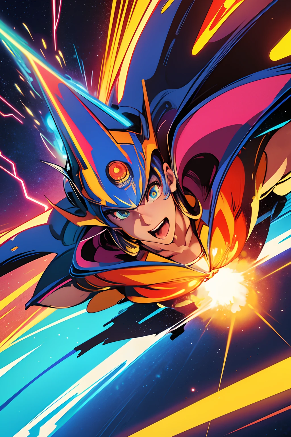 This award-winning 80's anime-style illustration exudes the vibrant spirit of "Don't Stop Me Now." The character bursts to life with electrifying energy, akin to a rocket ship on its way to Mars. Explosive colors, kinetic lines, and dynamic movement make it a visual supersonic delight. It's a technicolor fantasy ride, where the character defies gravity and blazes through the sky. The artwork pulsates with the essence of "Mister Fahrenheit," traveling at the speed of light. It's a neon-lit, retro-futuristic masterpiece ready to explode with nostalgic dynamism.