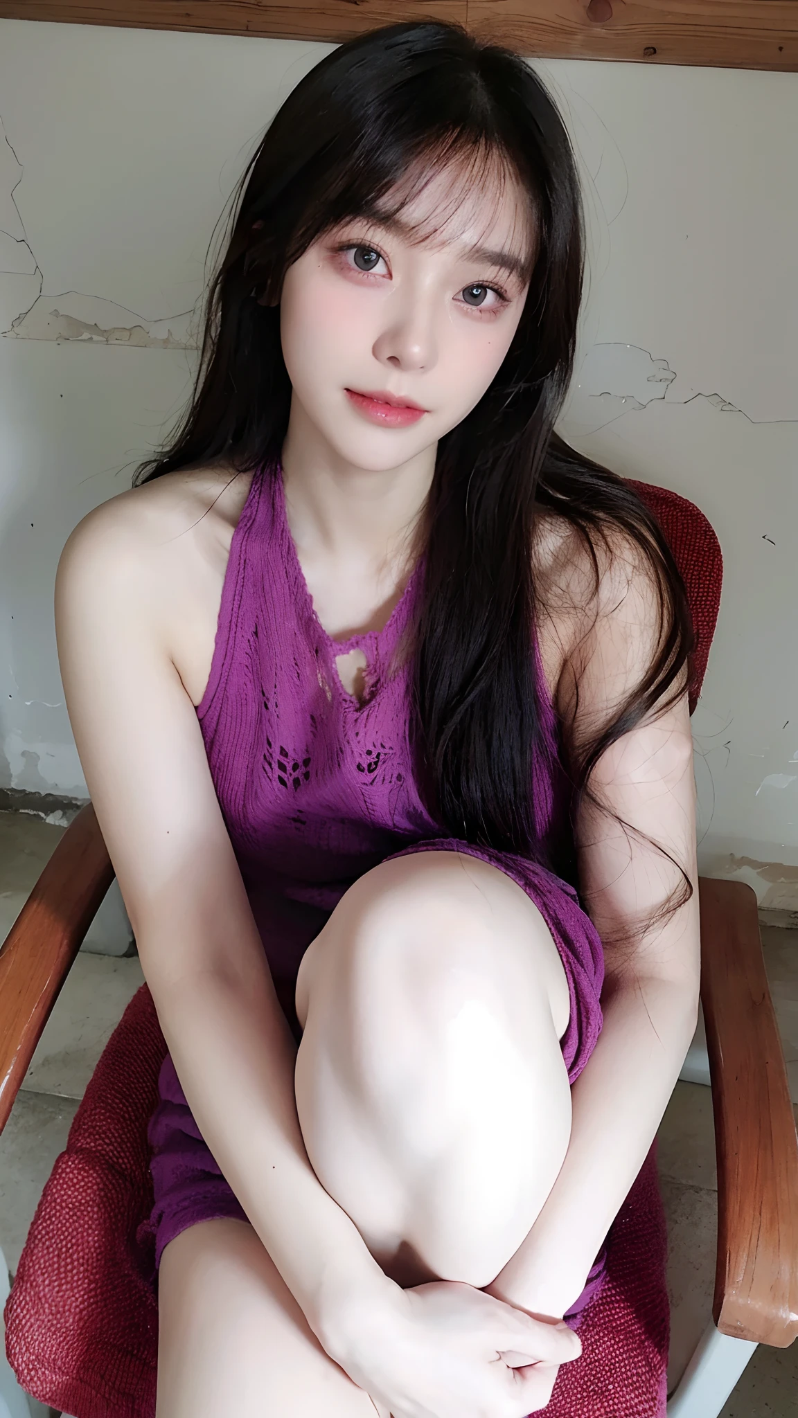 Top quality, Masterpiece, 超高分辨率, (Realistic, : 1.4), Original photo, (True skin texture: 1.3), (filmgrain: 1.3), in a panoramic view, Portrait, Very wide lens, Narrow waist, cowboy lens, (bangs, Inconspicuous, Cold light,) Night, Close-up, Tears, Short hair, neck long, ears sticking out, bangs, Big eyes, Brightly Colored Eyes, In the house, Dust, Tindall effect, (Facial expression), Sitting, (hitting a wall), Crying, Frowning, (Looking down), Nervousness, Tears, smiling happily
one girl, eyes and face with beautiful details, White jabot, pink dark V, Brown eyes,