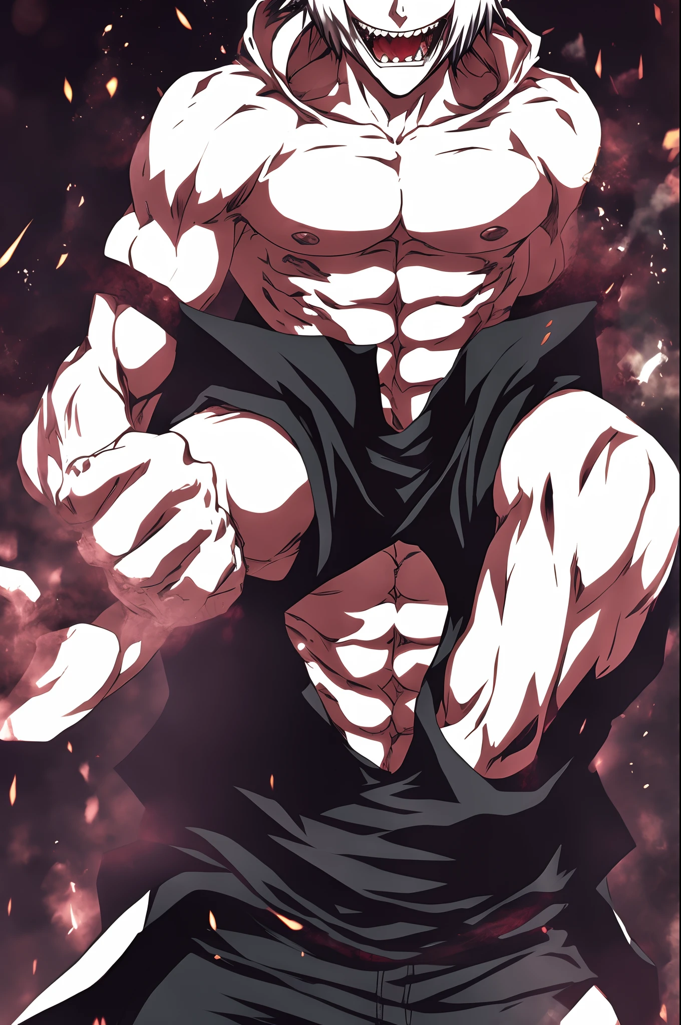 kaneki ken, being dominant, veiny hands, muscular, in ghoul form, anime,