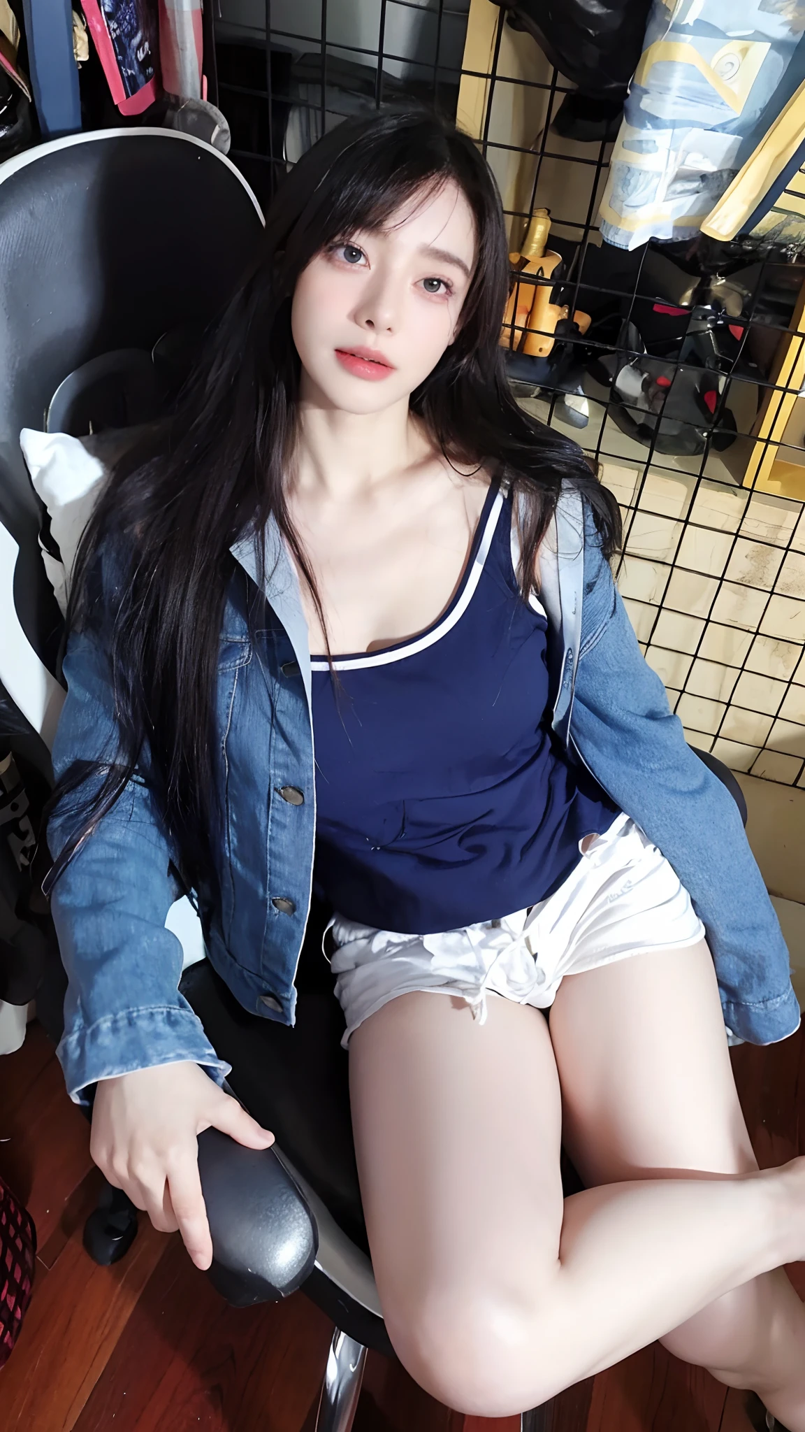 a close-up of a woman with long black hair posing on a sofa, coreana, beautiful south mulher coreana, mulher coreana, gorgeous young mulher coreana, Asian with long hair, realista. Cabelo preto longo e fino, she is korean, beautiful young mulher coreana, 2 modelo feminino de 4 anos, mulher com longos cabelos pretos, foto de modelo de garota magra