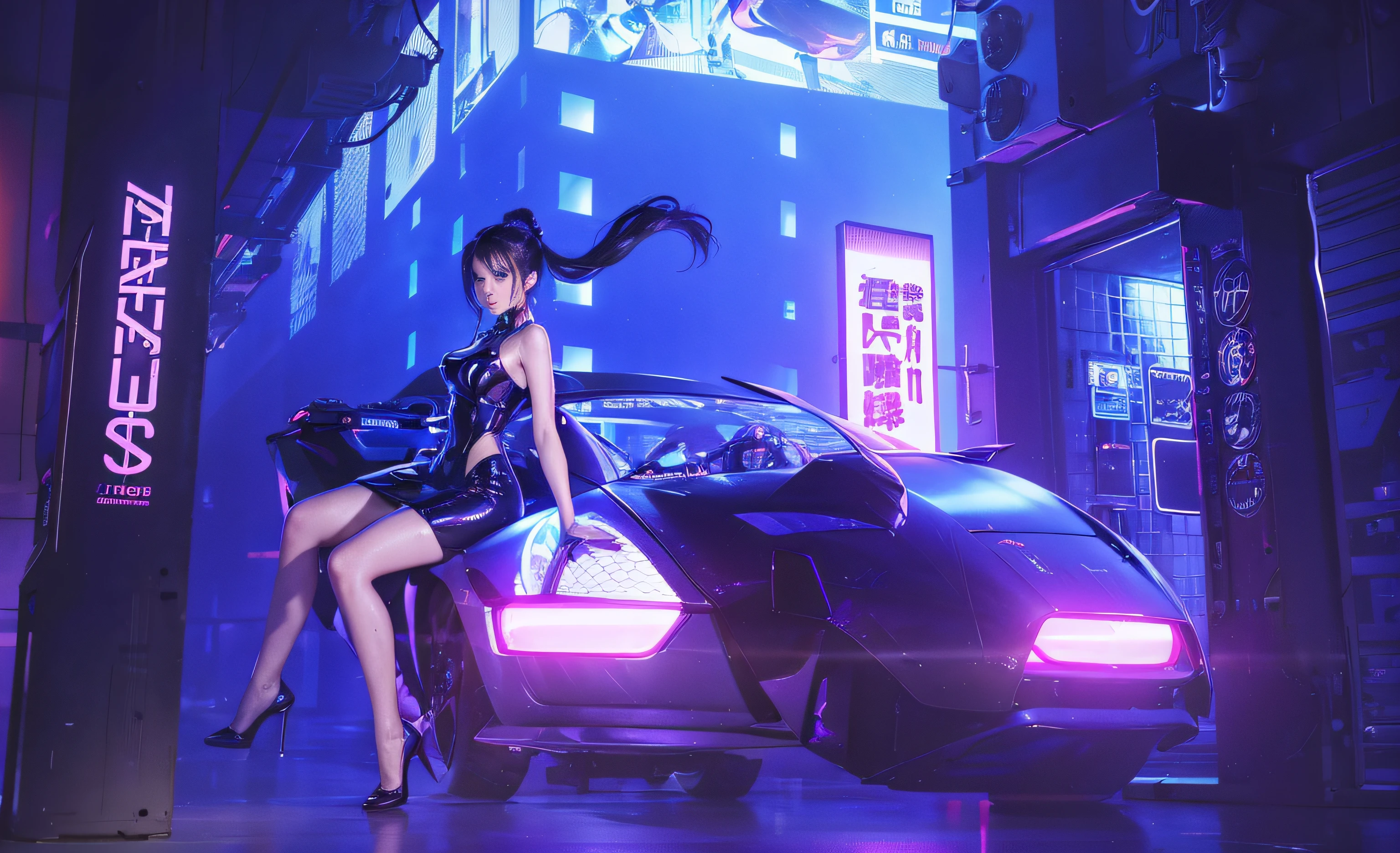 Best image quality, Masterpiece, Ultra-high resolution, (Fidelity:1.4), Photo, Movie, ((cyber punk perssonage)), cyber outfit, Futuristic, ((Award-winning ultra-realistic photos)),(Hyper-detailing),(Complicated details),(High resolution CGI artwork 8k),a girl in,Futuristic cyberpunk living room/Bedrooms/kitchens/terrazzo,Detailed cyberpunk cityscape。Futuristic style,There are many colors and LED lights。The cityscape should be very detailed,depth of fields。Create depth with atmospheric lighting,Wide-angle lens showing rooms and windows。Use atmospheric and volumetric lighting to enhance cityscape detail。The room should be illuminated by the neon lights of the cityscape, Pastel textured colored background, Colourful, vibrant , (( strong hair's light:1.5 )) , (wet shiny skin:1.5 )