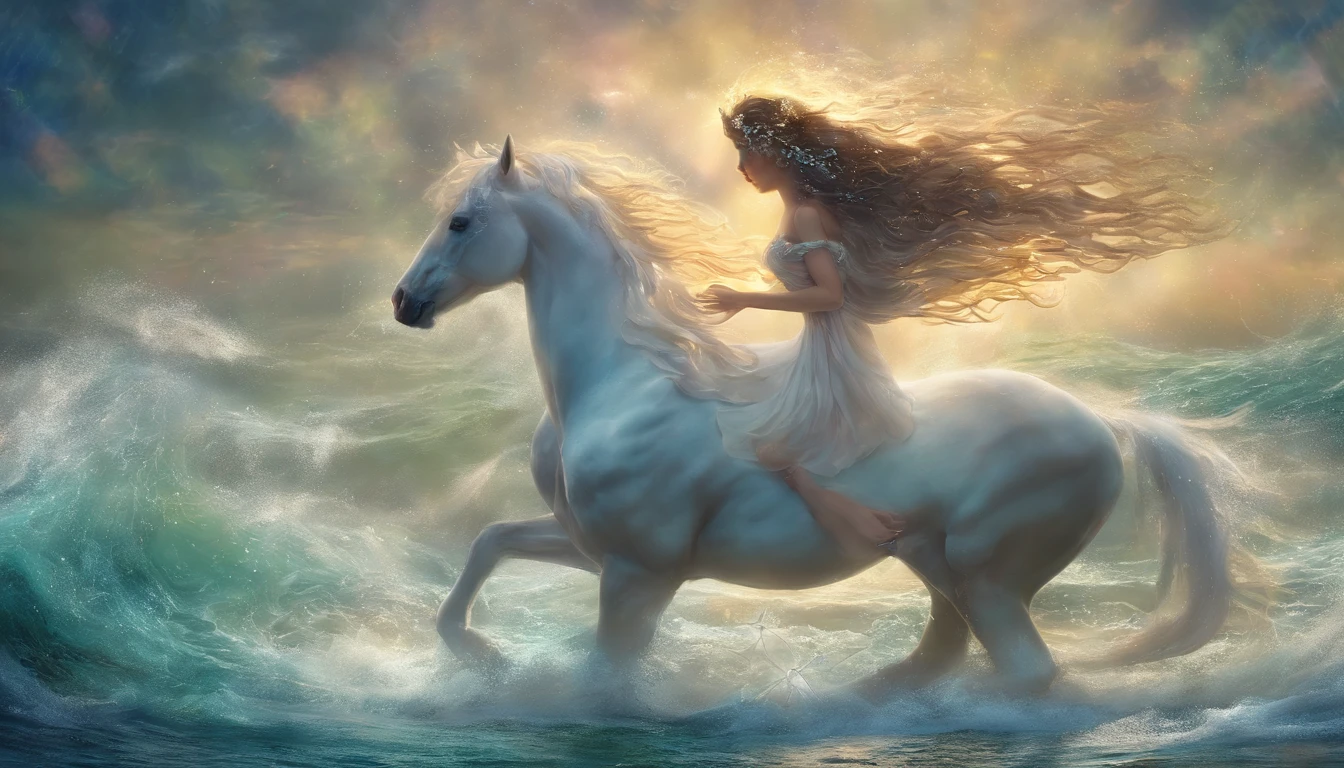 Obra maestra, Grandes estrellas de fondo, intergalactic, La mejor calidad, 4k, high resolusion, Masterpiece:1.2, Ultra detallado, realista, Kelpie, Mezcla de caballos y peces, colores intensos, Caballo con cola de pez delante de la espalda, Escamas brillantes, saliendo del agua, Kelpie, a mythical creature, Luz resplandeciente, Textura realista del agua, Moist and shiny appearance, Wavy Reflection, Aura of Mythology, paisaje submarino, Presencia majestuosa, entorno natural, Ambiente sereno, La existencia de criaturas misteriosas, Ethereal lighting, Movimiento elegante, Superpoderes, Entorno tranquilo y silencioso, fantastic creatures, Belleza seductora, Mirada poderosa y cautivadora, Detalles finos, The Myth of Mythical Creatures, Figura esbelta y elegante, Elementos inspirados en la naturaleza, Tonos sutiles, Texturas detalladas, Mythical existence, en lo profundo de las olas, Parte inferior del cuerpo en el agua, Mythical characteristics of horse, Cascada de agua, Dynamic and energetic poses