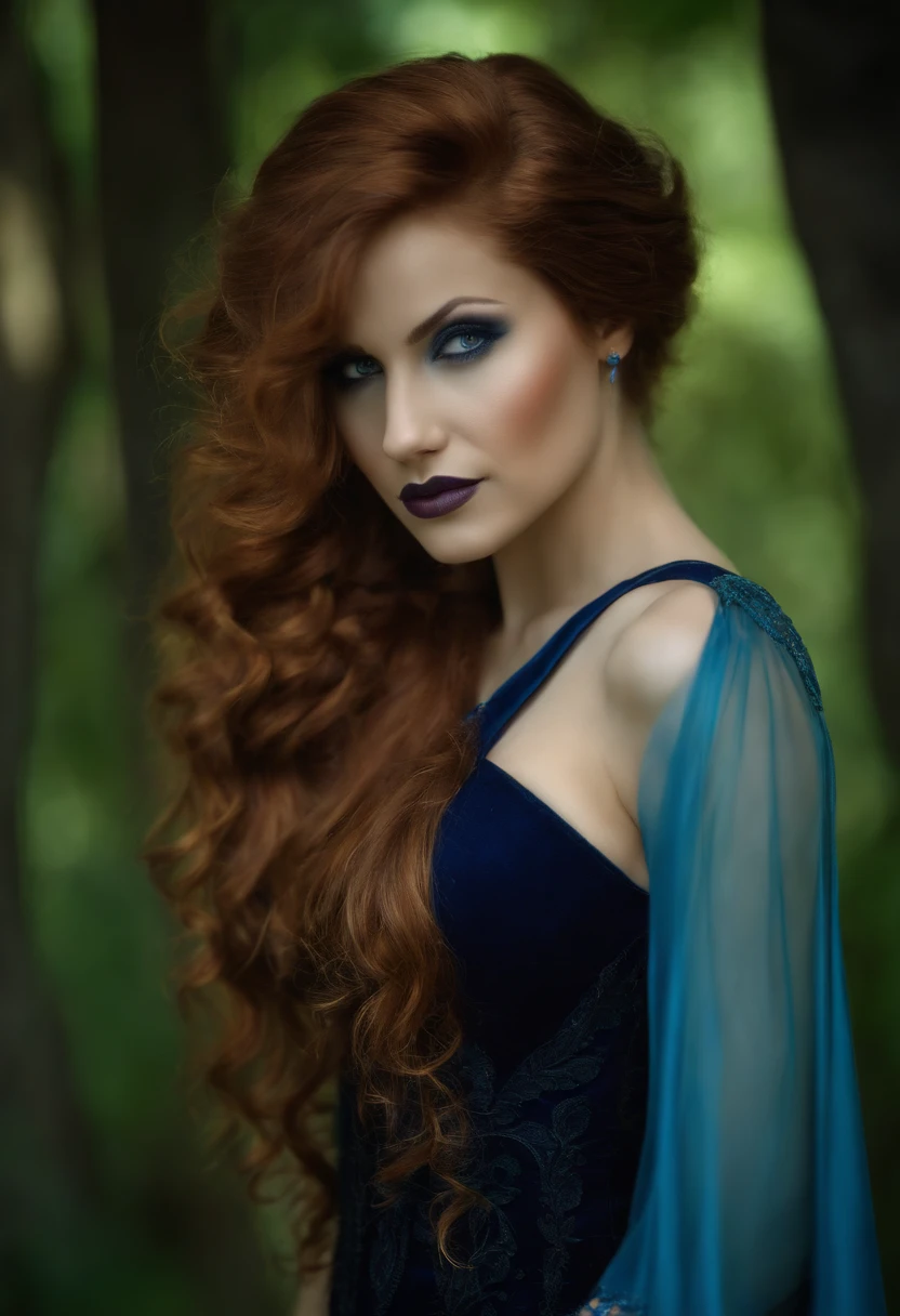 Mulher bonita , lo gothic , cabelo azul, fofa, luzes naturais , HDR, foto realista , linda , alta qualidade