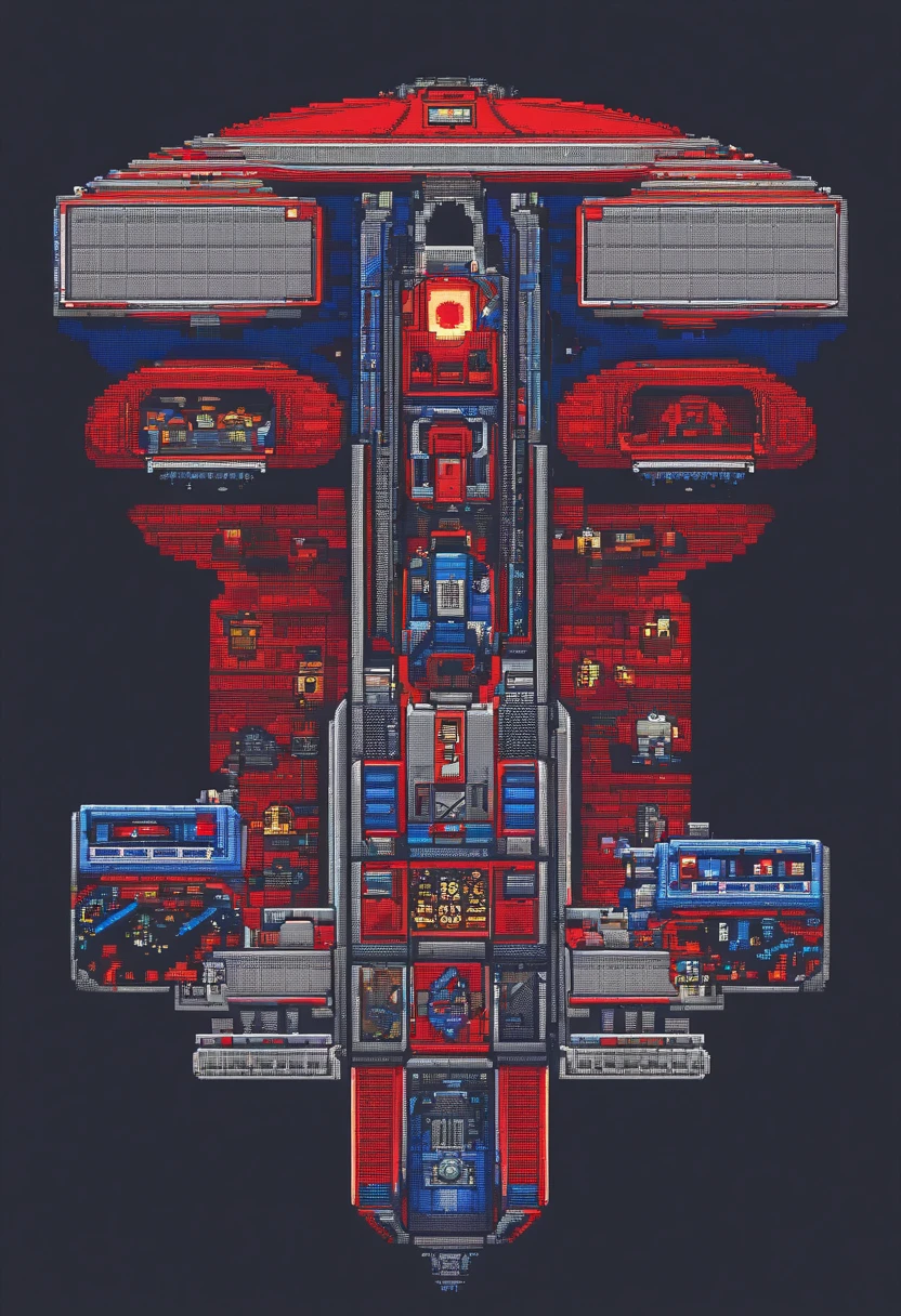 Vertical scrolling shooter boss、Disk-shaped UFO、Seen from directly above、The outer half of the UFO body is red and half blue、Gray on the inside