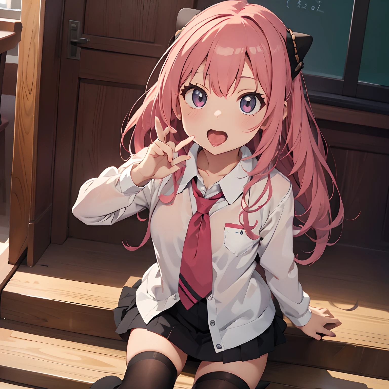 Anya Forger, SpyxFamily, messy pink hair, cute, on knees, blowjob, sucking, oral, cute, open mouth, tongue out, penis, dick, sex, NSFW, lewd, anatomically accurate, fully clothed, cute, facial, bukkake, cumshot, schoolgirl uniform, skirt, thighhighs, good girl, obediant