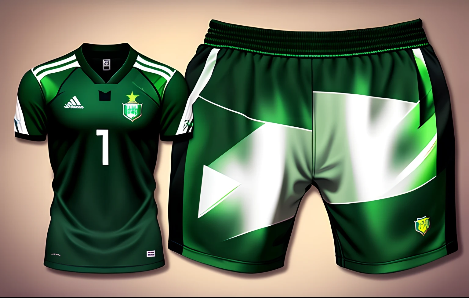 Criar uniforme de futebol com as cores verde e preto camisa shorts e meia