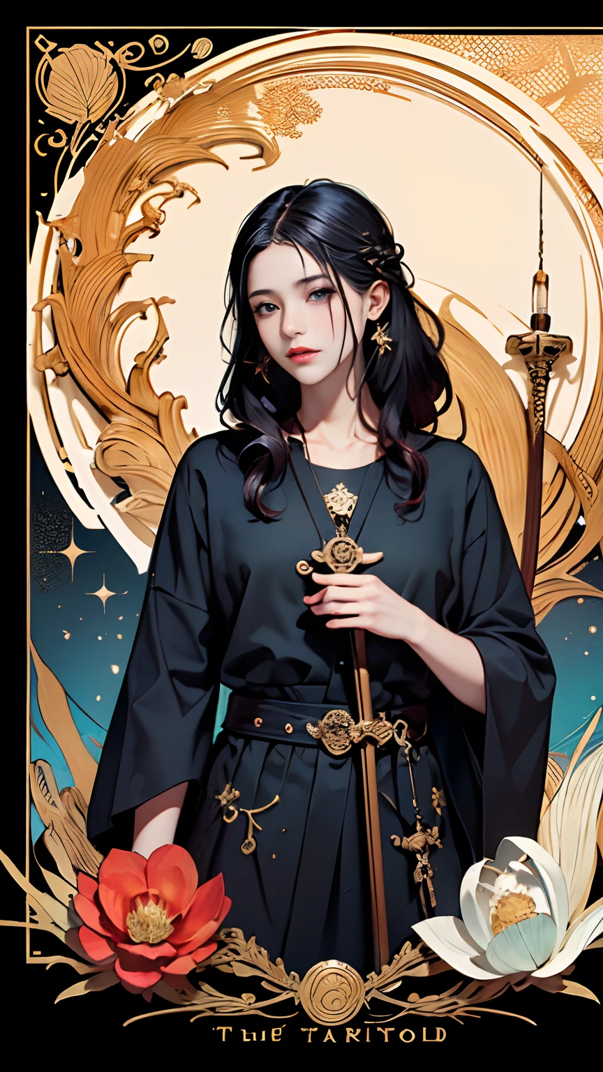 tarot cards,Fang Yi,Full tarot border,(The image is surrounded by a tarot card-style border:1.8), (1 Men 1.5),Hades,The Grim Reaper armed with a giant scythe,(Wearing:black toga,),Fire-breathing eyes,angry look,(Hairstyles: Red curls,),Beard, Roman mythology,8k wallpaper,finely quality eyes,Right eyes,correct hand, Ultra-detailed, Beautiful and aesthetically pleasing, tmasterpiece, best qualityer, (s fractal art: 1.3), mountain ranges, Machine detailed, dynamic angle, Cowboy shot, The most beautiful forms of chaos, elegant, Fauvistdesign, vivd colour, romanticism lain, volcanoes,hell, Buble, shells, Blood, pearls,magma,火焰, Libra, shells, skulls, seele,Hold the giant scythe,Vintage style,Well-developed muscles,(zentangle,datura,Tangles,entangled), (s fractal art: 1.3),holy rays,gold foil,Gold leaf art,glitter drawing,Full tarot border,(Full border 1.5),(The border is centered at 1.8),,delicated face