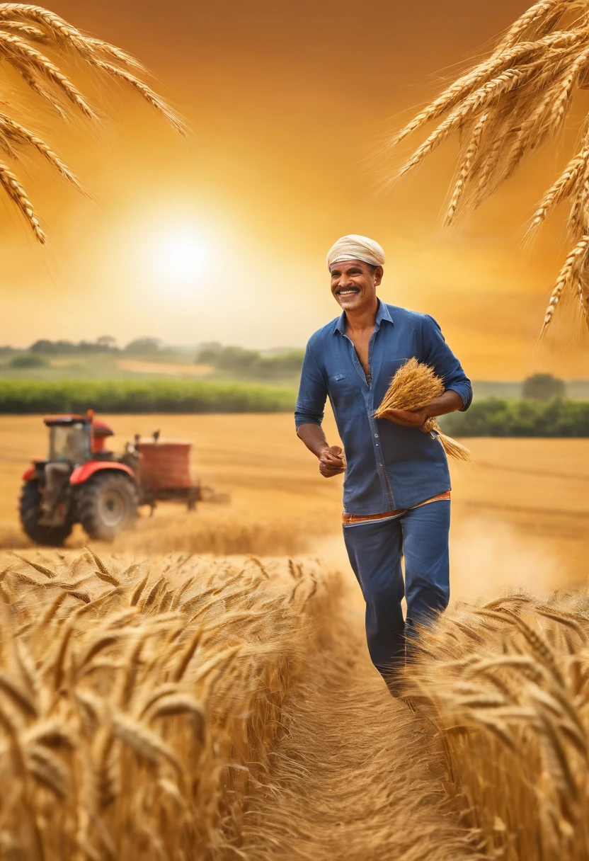 The background picture shows a golden wheat field under the sunshine, with the wind blowing and the wheat waves rolling, sending out a cascade of ripples. At the end of the wheat field, a number of harvesters are working busily, with golden wheat grains pouring out. The farmers' faces are filled with the joy of harvest.
In the center of the picture, a host stands in the wheat field, holding a mobile phone in his hand and introducing the wheat variety, growth conditions and harvest progress to the audience. His gaze is firm and enthusiastic, revealing his love and dedication to agriculture with every expression.
behind the host, a group of farmers are busy carrying wheat. They load the heavy wheat bags onto tractors and then transport them to the nearby warehouse. The farmers' faces are filled with happy smiles, as if to tell people that through their hard work, this land has finally reaped a bountiful harvest.
Around the picture, rows of new agricultural houses and farms provide a glimpse of the new appearance of rural areas and changes in farmers' lives. In the distance, under the blue sky and white clouds, mountains rise and fall, and the roads beyond them are teeming with traffic, suggesting that local agricultural products are continuously being transported outwards to broader markets.
The whole picture is filled with the joy of a bountiful harvest and the vitality of rural areas, presenting a real live broadcast scene to the audience, allowing people to feel the charm of agriculture and the enthusiasm of farmers. It also conveys the positive impact of live broadcast in promoting agricultural development and improving farmers' lives.