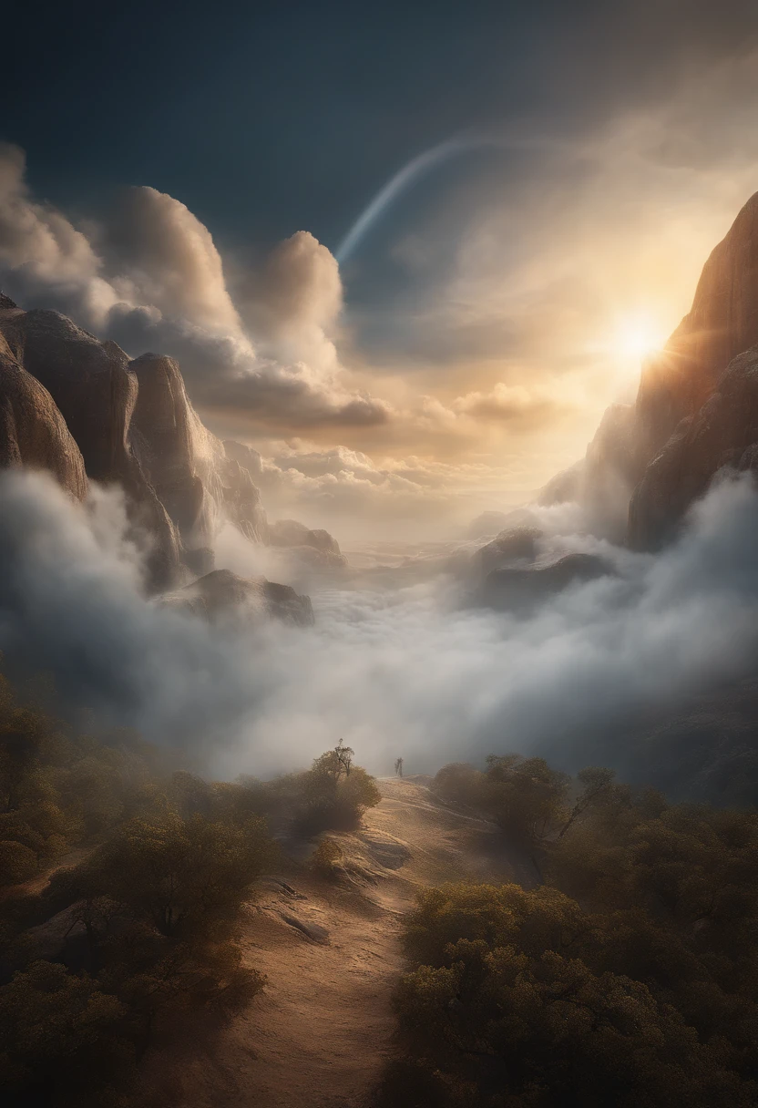 The Rapture ,Thousands of people are floating in the air,Standing on the clouds, Thousands of people are dressed in white, Raise your hands and sing hymns to praise God. The scenes are magnificent and surreal. (Best Quality, 4k, 8K, high resolucion, Masterpiece:1.2), Ultra-detailed, (realisitic, Photorealistic, Realistis:1.37), portrait of a, Vivid colors, studio lit, Sharp focus, physics based rendering, extreme detail description, Biblical Topics, grand ambience, radiant light.