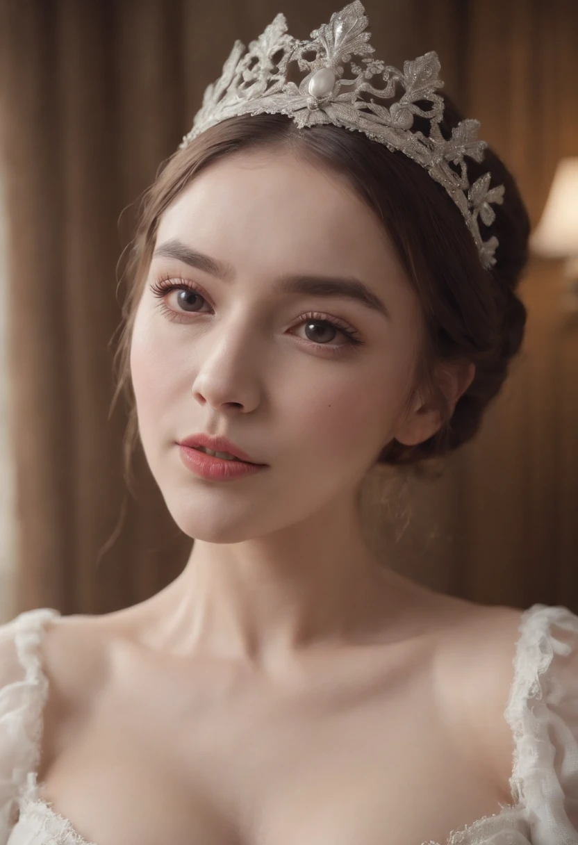 1girl, solo, masterpiece, best quality, nude, indoors, upper body, puffy nipples, large breasts, maid headdress, bowtie, semi-rimless eyewear, nipple piercing bar