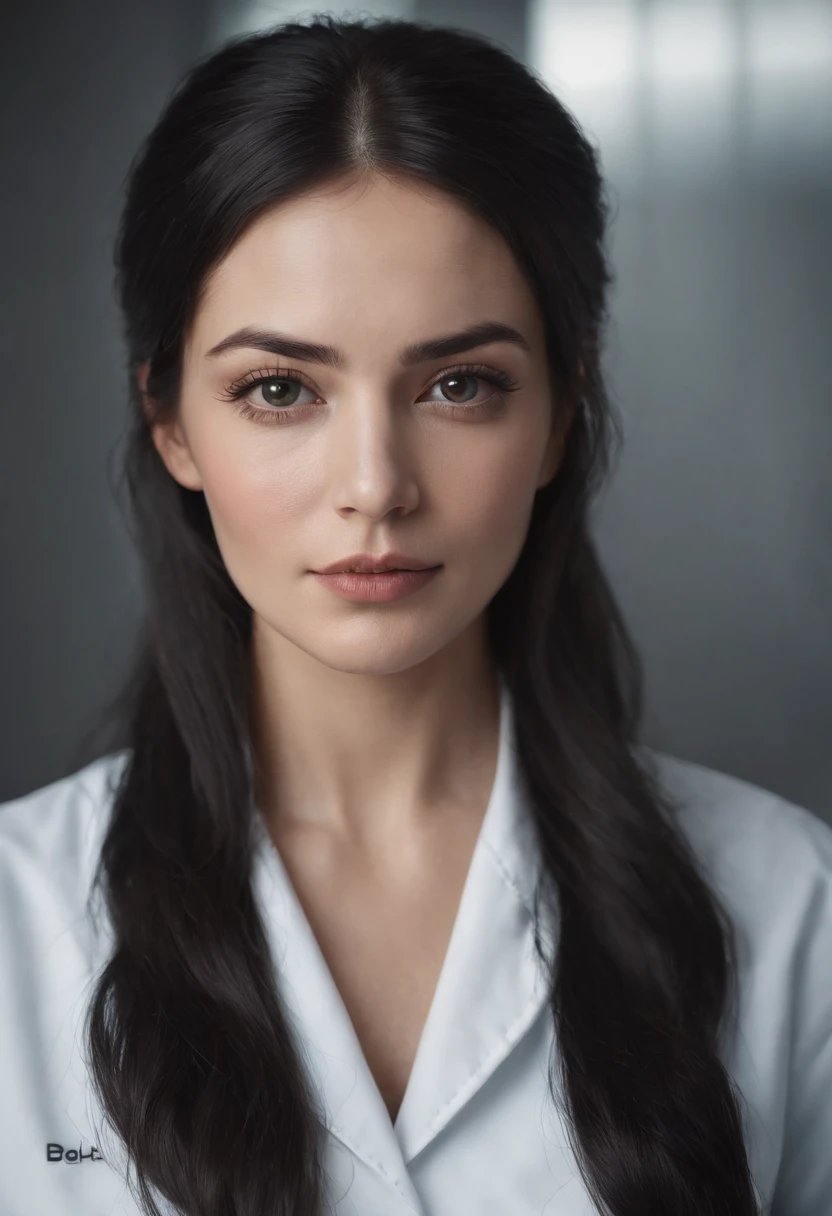 Masterpiece, absurdres,award winning photo, extremely detailed, amazing, fine detail, extremely detailed eyes and face, by lee jeffries nikon d850 film stock photograph 4 kodak portra 400 camera f1.6 lens rich colors hyper realistic lifelike texture dramatic lighting unrealengine trending on artstation cinestill 800 tungsten, beautiful woman, wearing a doctor suit, long black hair, posing for a picture ,perfect face, perfect body,(background hospital)