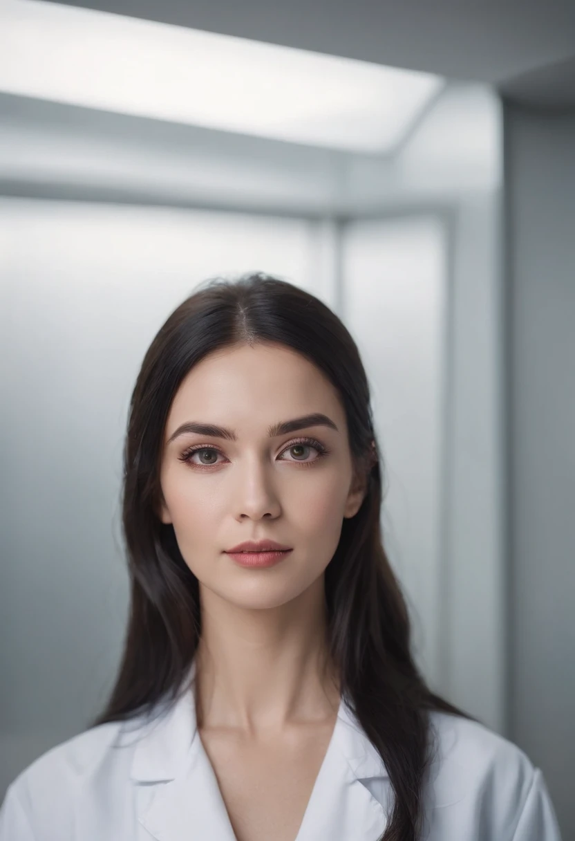 Masterpiece, absurdres,award winning photo, extremely detailed, amazing, fine detail, extremely detailed eyes and face, by lee jeffries nikon d850 film stock photograph 4 kodak portra 400 camera f1.6 lens rich colors hyper realistic lifelike texture dramatic lighting unrealengine trending on artstation cinestill 800 tungsten, beautiful woman, wearing a doctor suit, long black hair, posing for a picture ,perfect face, perfect body,(background hospital)