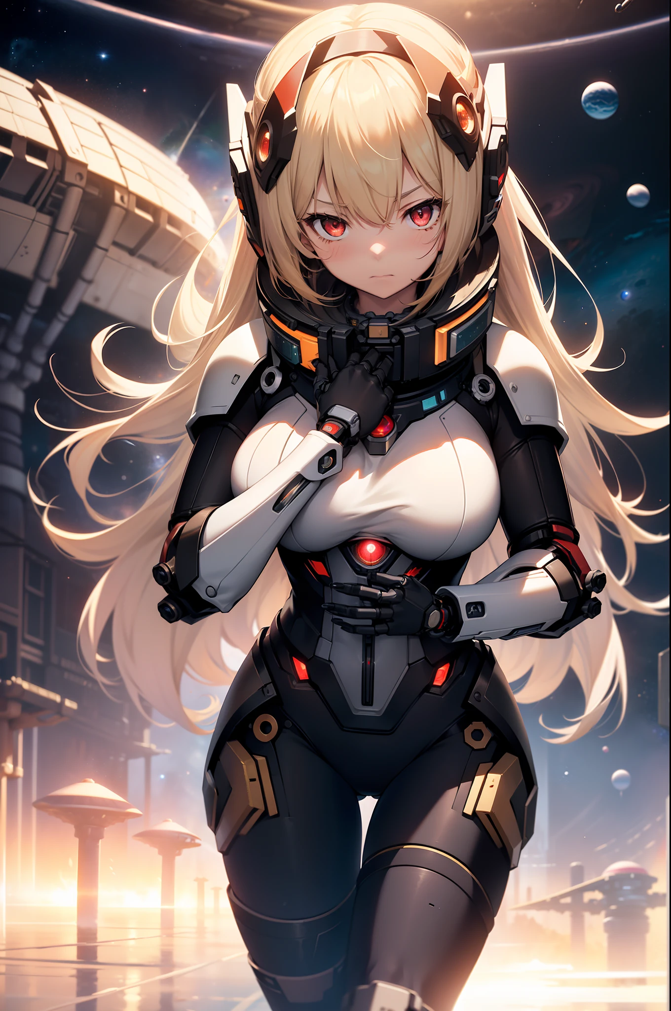 hug penis,huge penis, oversized penis,1girl,solo, light smile,huge breasts, deva battle suit,gloves, very long hair, blonde_hair,long hair, closed eyes, headgear,skin tight, low twintails