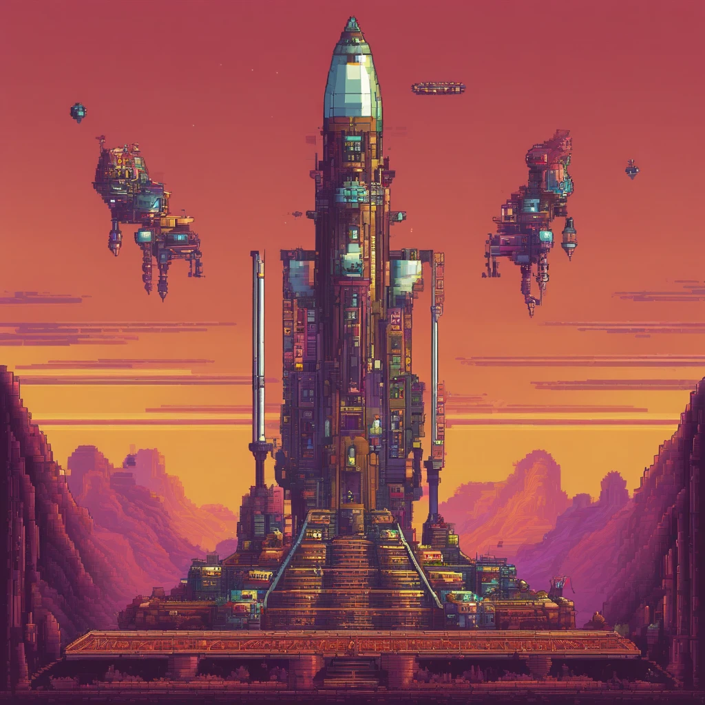 The last boss of vertical scrolling shooter、retro gaming、Symmetrical shape、spaceships、Front up and down、Floating in the air
