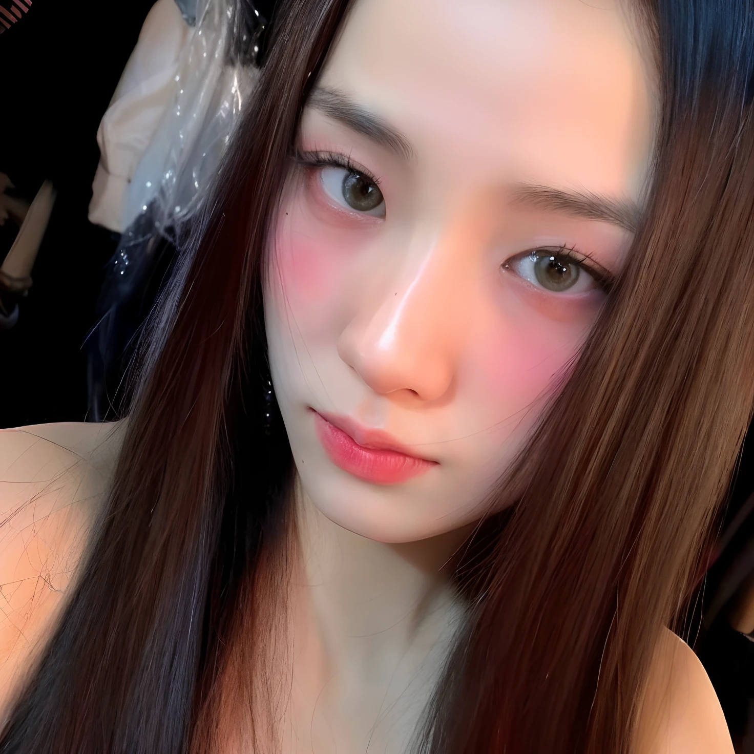 um close up de uma mulher com cabelo comprido e uma maquiagem rosa, dilraba dilmurat, Sha Xi, Jisoo do Blackpink, Ulzzang, jisoo do blackpink, Jaeyeon Nam, wan adorable korean face, Jinyoung Canela, Sakimichan, Heonhwa Choe, com bonito - fino - rosto, Gongbi
