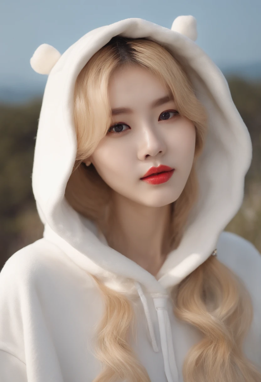 Fashionable　Korea　Hoodie　Cute big hood　a blond　　spotless