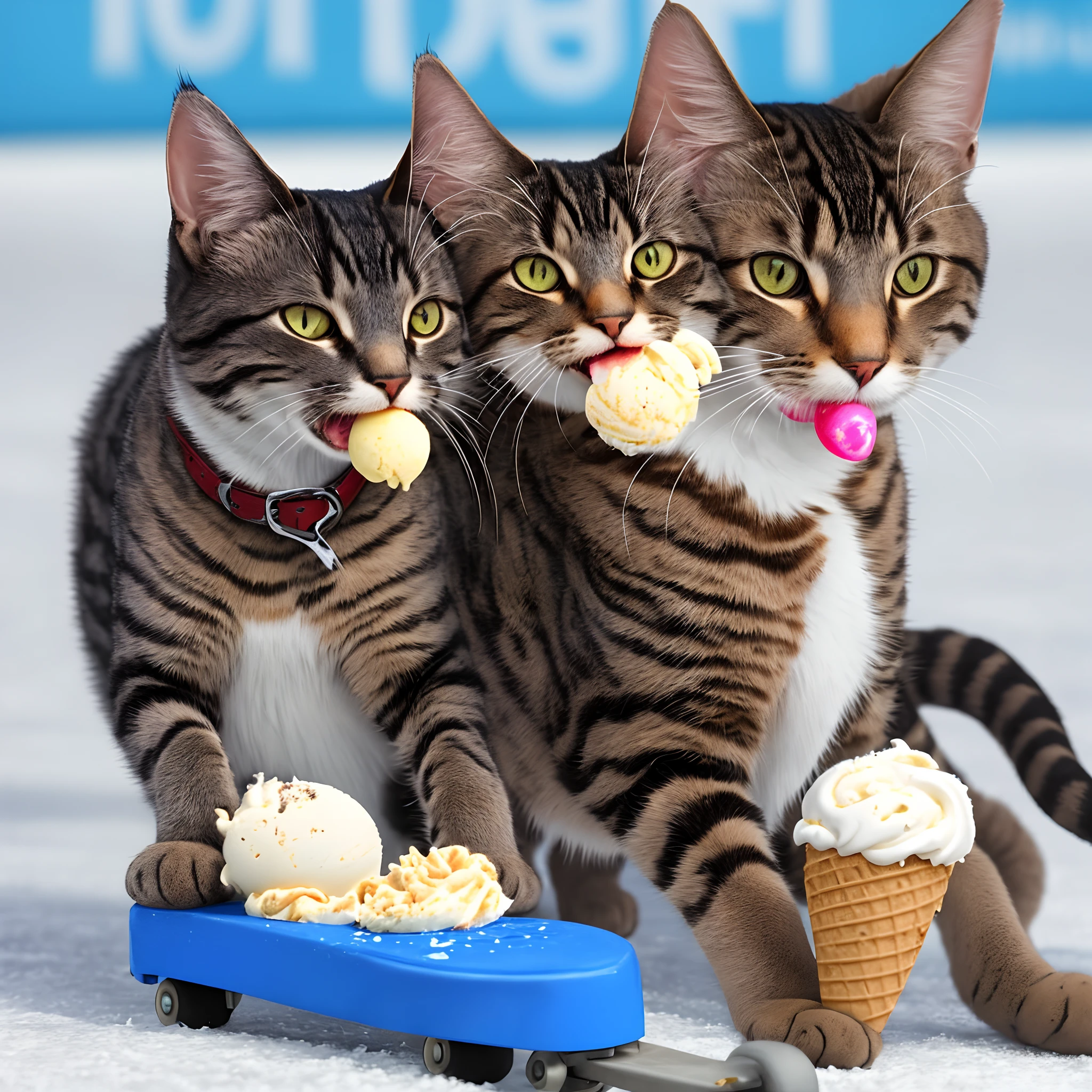 Cat eating an ice cream while skating