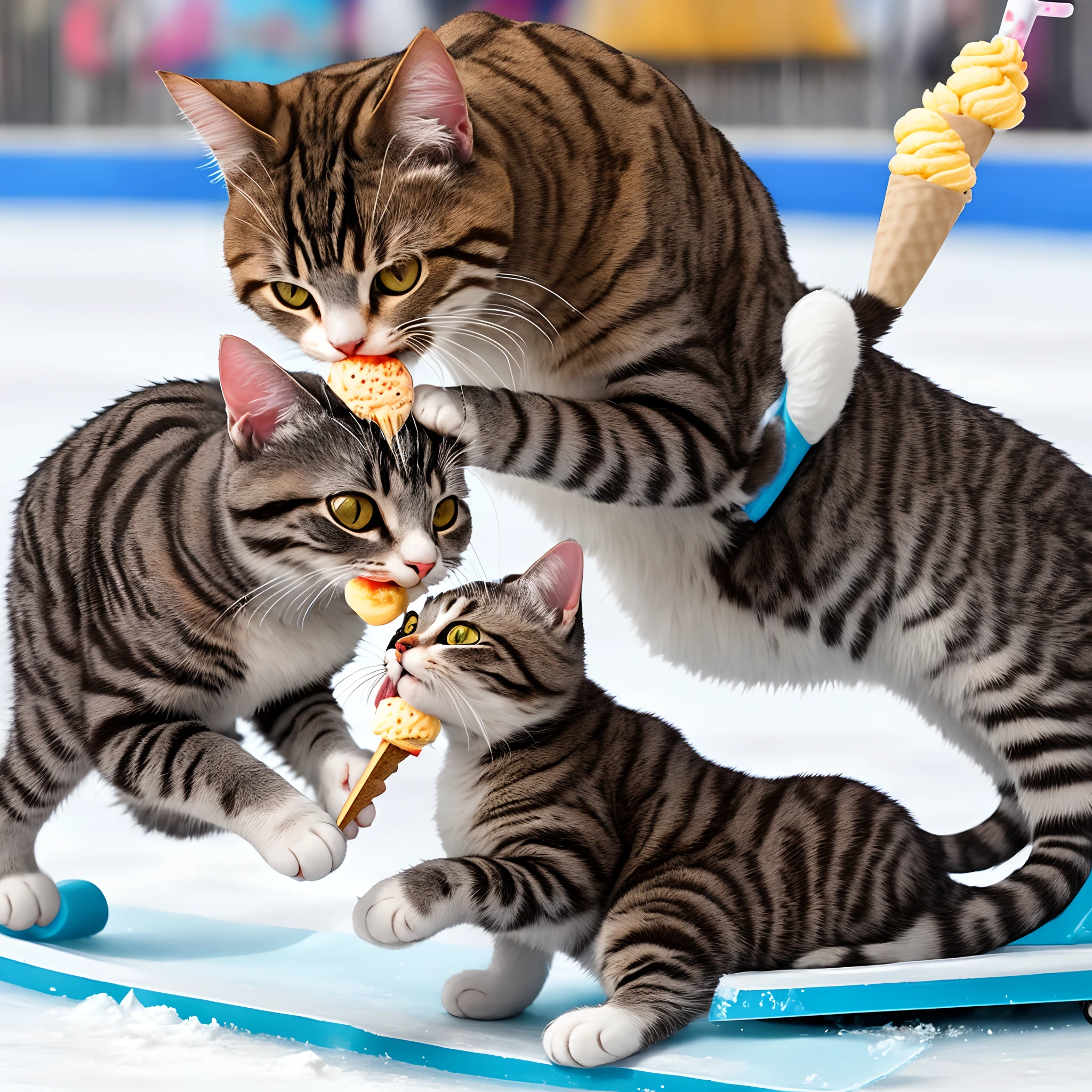 Cat eating an ice cream while skating