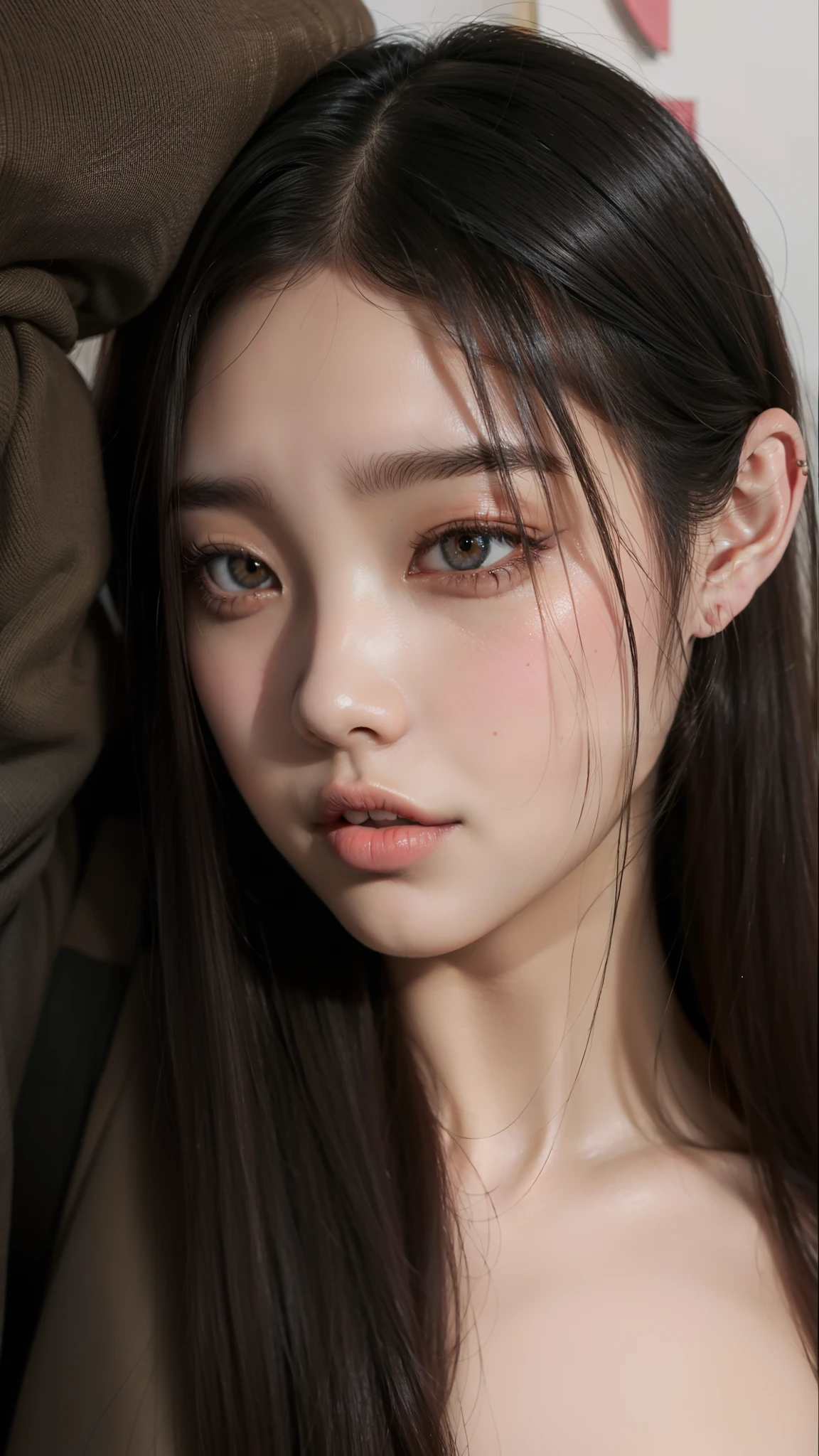 um close up de uma mulher com cabelos longos e uma jaqueta marrom, jennie blackpink, Jaeyeon Nam, Jinyoung Canela, Lee Ji-eun, Lee Ji - Eun, kwak ji jovem, young adorable korean face, Heonhwa Choe, atriz da Coreia, Parque Ji-min, young cute wan asian face, Gongbi, Mulher sul-coreana bonita